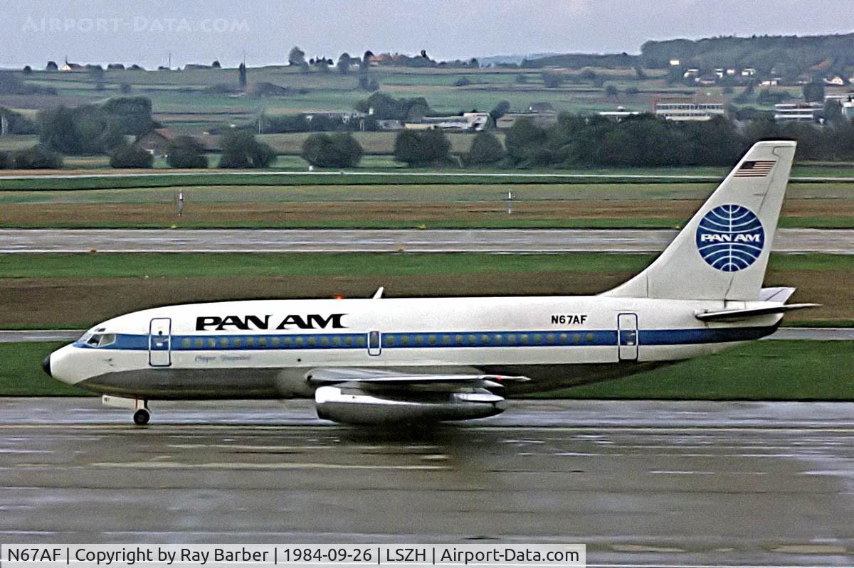 N67AF, 1969 Boeing 737-222 C/N 19554, Boeing 737-222 [19554] (Pan Am) Zurich~HB 26/09/1984. From a slide.