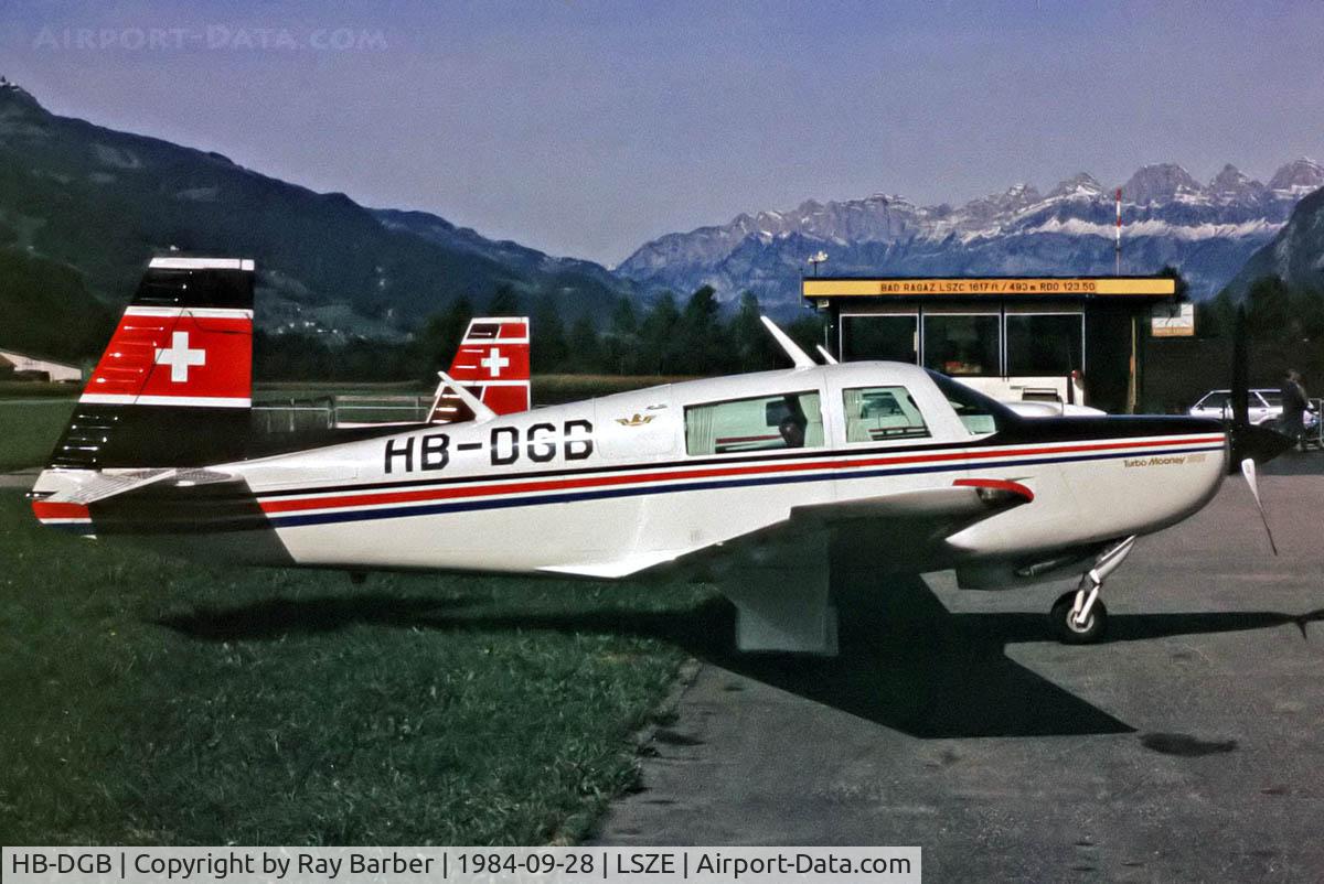 HB-DGB, 1981 Mooney M20K C/N 25-0523, Mooney M.20K Model 231 [25-0523] Bad Ragaz~HB 28/09/1984. From a slide.