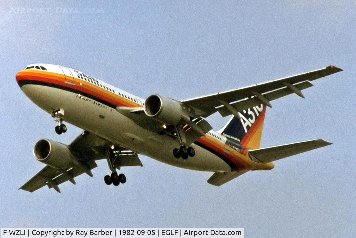 F-WZLI, 1982 Airbus A310-203 C/N 172, Airbus A310-203 [172] (Airbus Industrie) Farnborough~G 05/09/1982. From a slide.