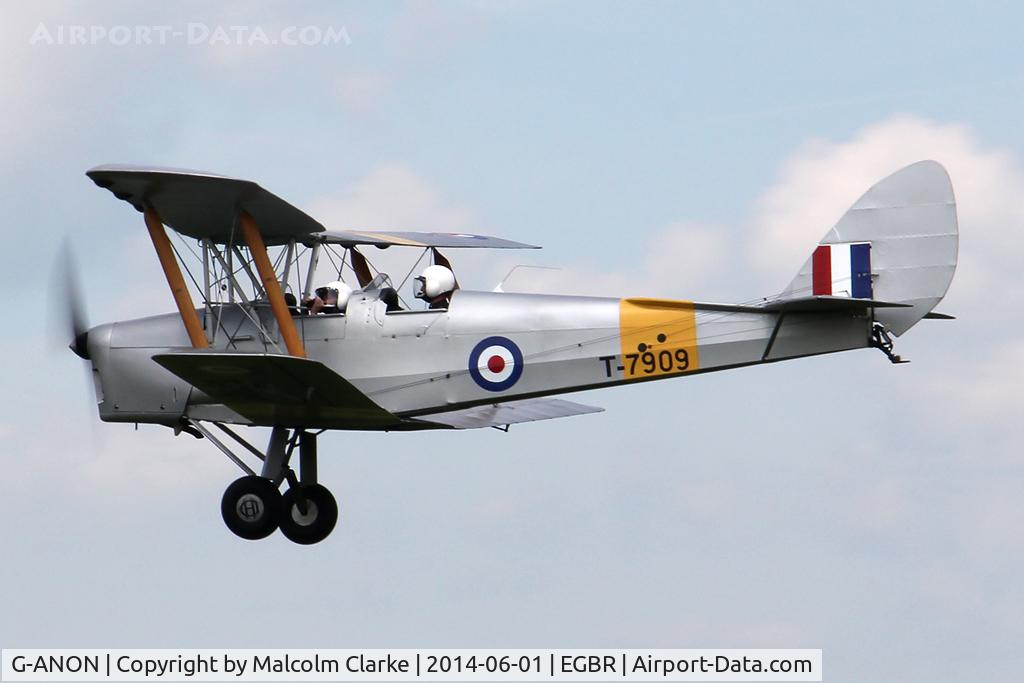 G-ANON, 1941 De Havilland DH-82A Tiger Moth II C/N 84270, De Havilland DH-82A Tiger Moth II at The Real Aeroplane Club's Biplane and Open Cockpit Fly-In, Breighton Airfield UK, June 1st 2014.