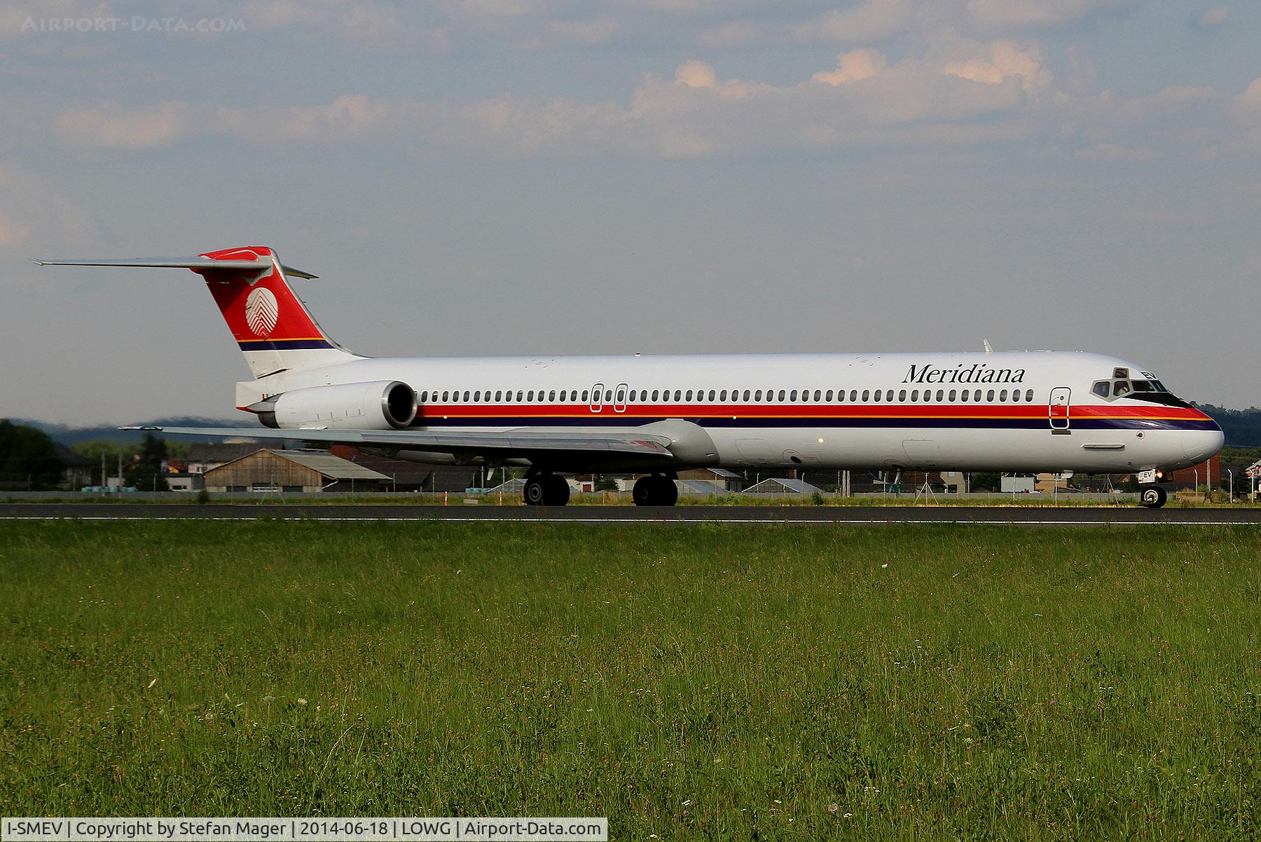 I-SMEV, 1988 McDonnell Douglas MD-82 (DC-9-82) C/N 49669, Meridiana MD-82 ready for departure to Rome @GRZ