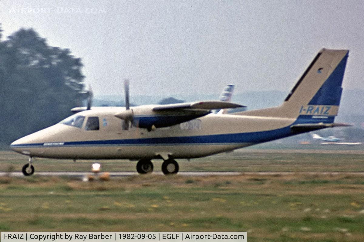 I-RAIZ, Partenavia AP-68TP-300 Spartacus C/N 8006, Partenavia AP-68TP 300 Sparticus [8006] Farnborough~G 05/09/1982. Taken from a slide.