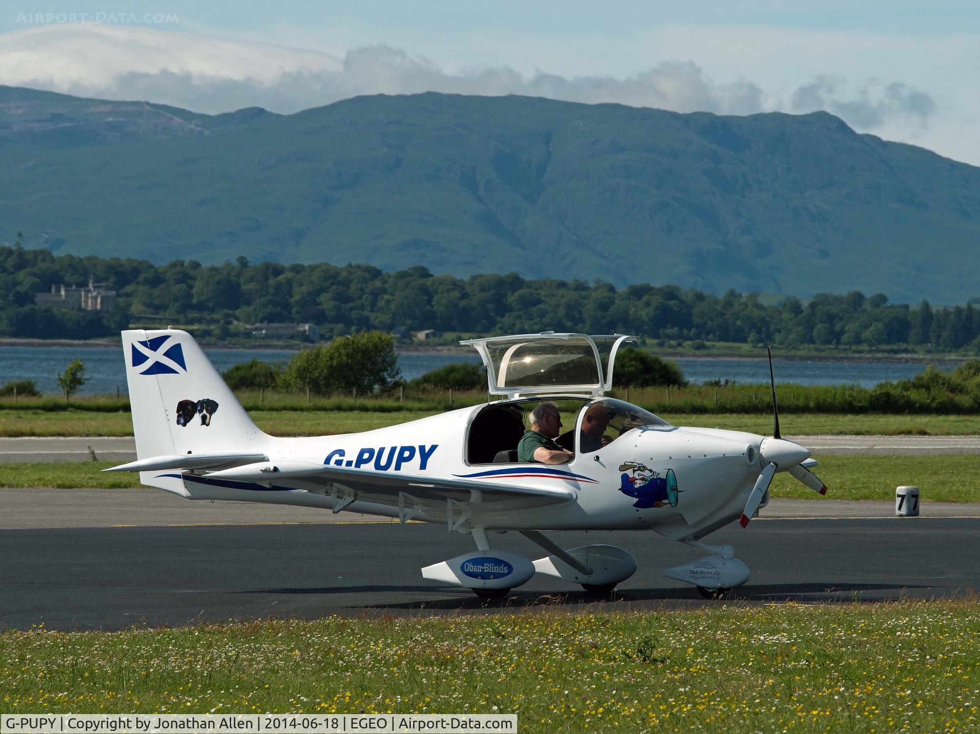 G-PUPY, 2002 Europa XS Tri-Gear C/N PFA 247-13694, At Oban Airport - the owner is clearly a dog lover.