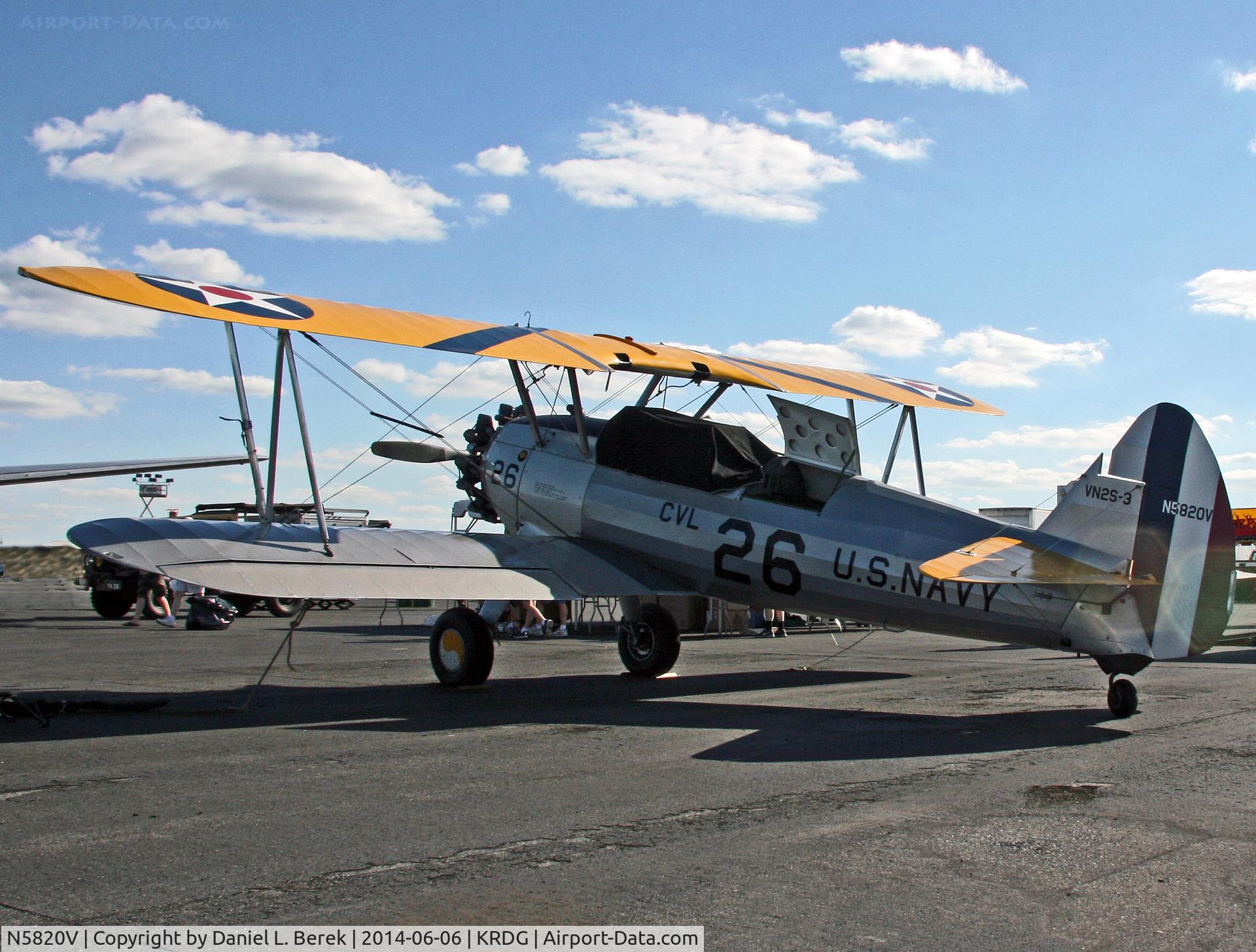 N5820V, 1943 Boeing B75N1 C/N 75-7728, Beautiful 1943 Stearman caught in the evening light during the 2014 MAAM World War II Weekend.