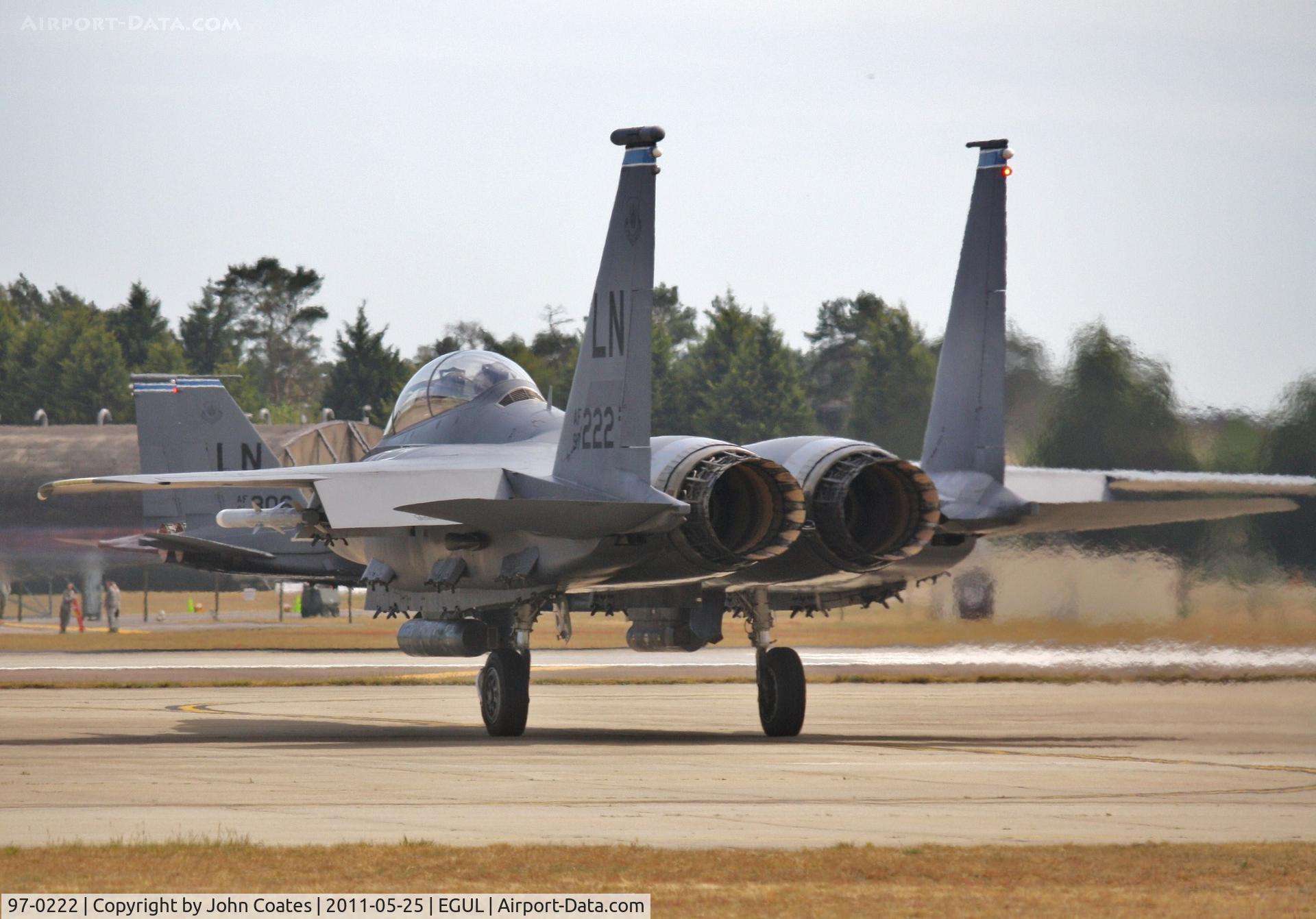 97-0222, 1997 McDonnell Douglas F-15E Strike Eagle C/N 1355/E221, Waits as 91-0306 departs