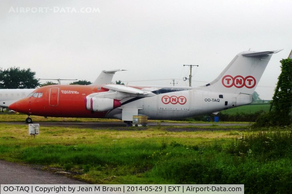OO-TAQ, 1986 British Aerospace BAe.146-200QT Quiet Trader C/N E2078, Parked Exeter Airport, North side storage area, seems to have been withdrawn from service.