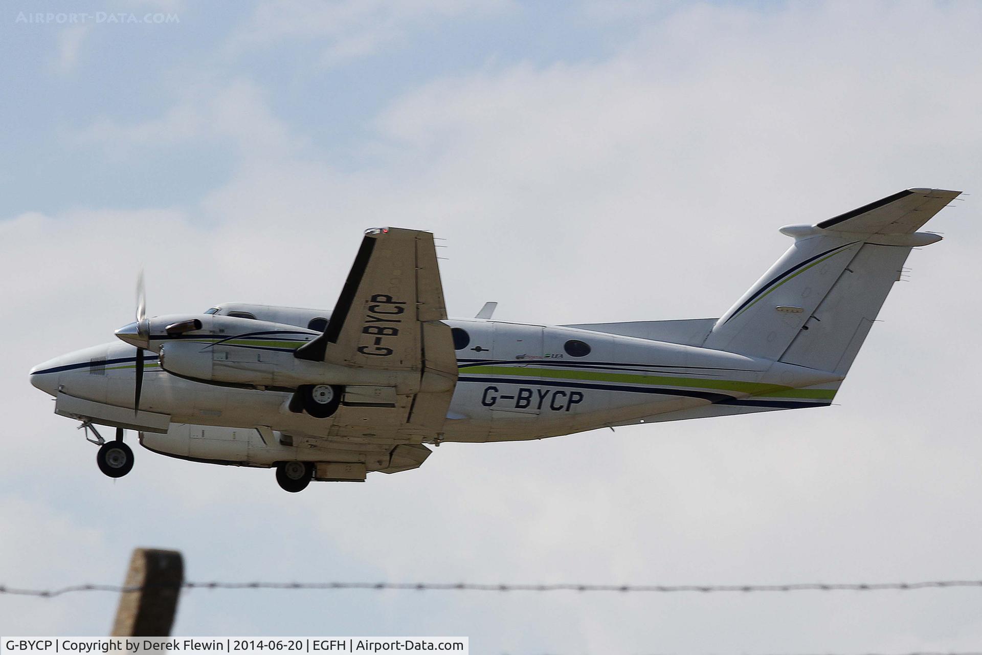 G-BYCP, 1981 Beech B200 Super King Air King Air C/N BB-966, Visiting King Air, seen pulling out from runway 22 at EGFH.