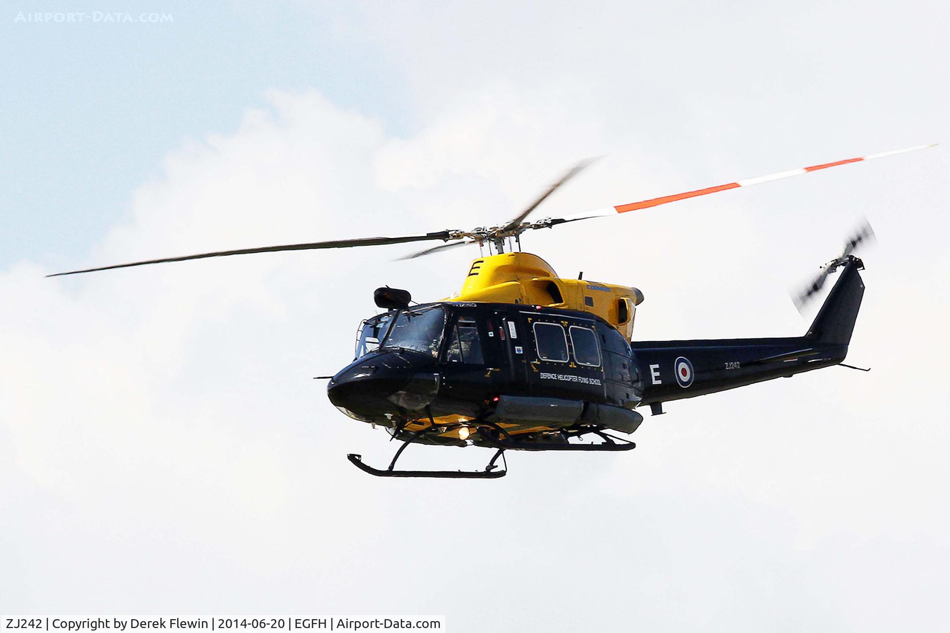 ZJ242, 1994 Bell 412EP Griffin HT1 C/N 36095, Griffin HT1, call sign VLL90, coded E, Search and Rescue Training Unit (SARTU), based at RAF Valley, flyby runway 22 at EGFH., 