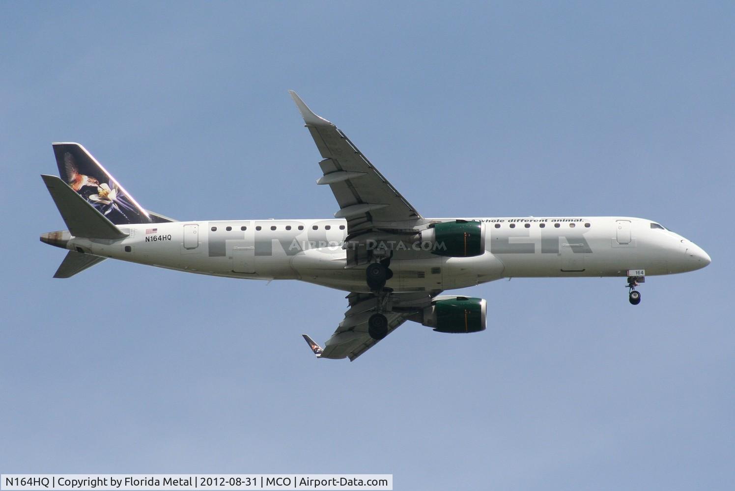 N164HQ, 2009 Embraer 190AR (ERJ-190-100IGW) C/N 19000275, Frontier E190 Hummingbird tail