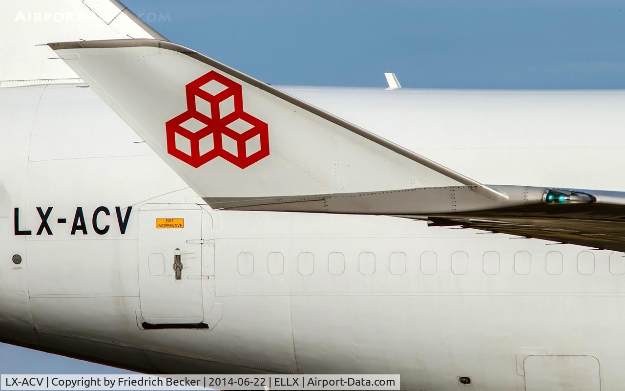 LX-ACV, 1989 Boeing 747-4B5/BCF C/N 24200, right winglet of LX-ACV showing proud the Cargolux logo