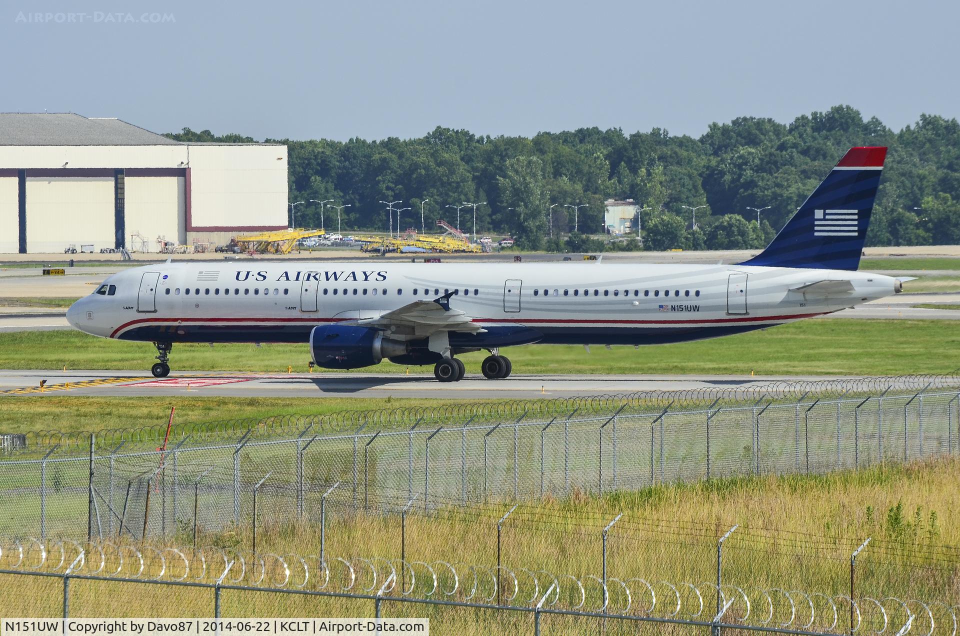 N151UW, 2013 Airbus A321-211 C/N 5513, US Airways Airbus A321 taxis across the runway at Charlotte International Airport
