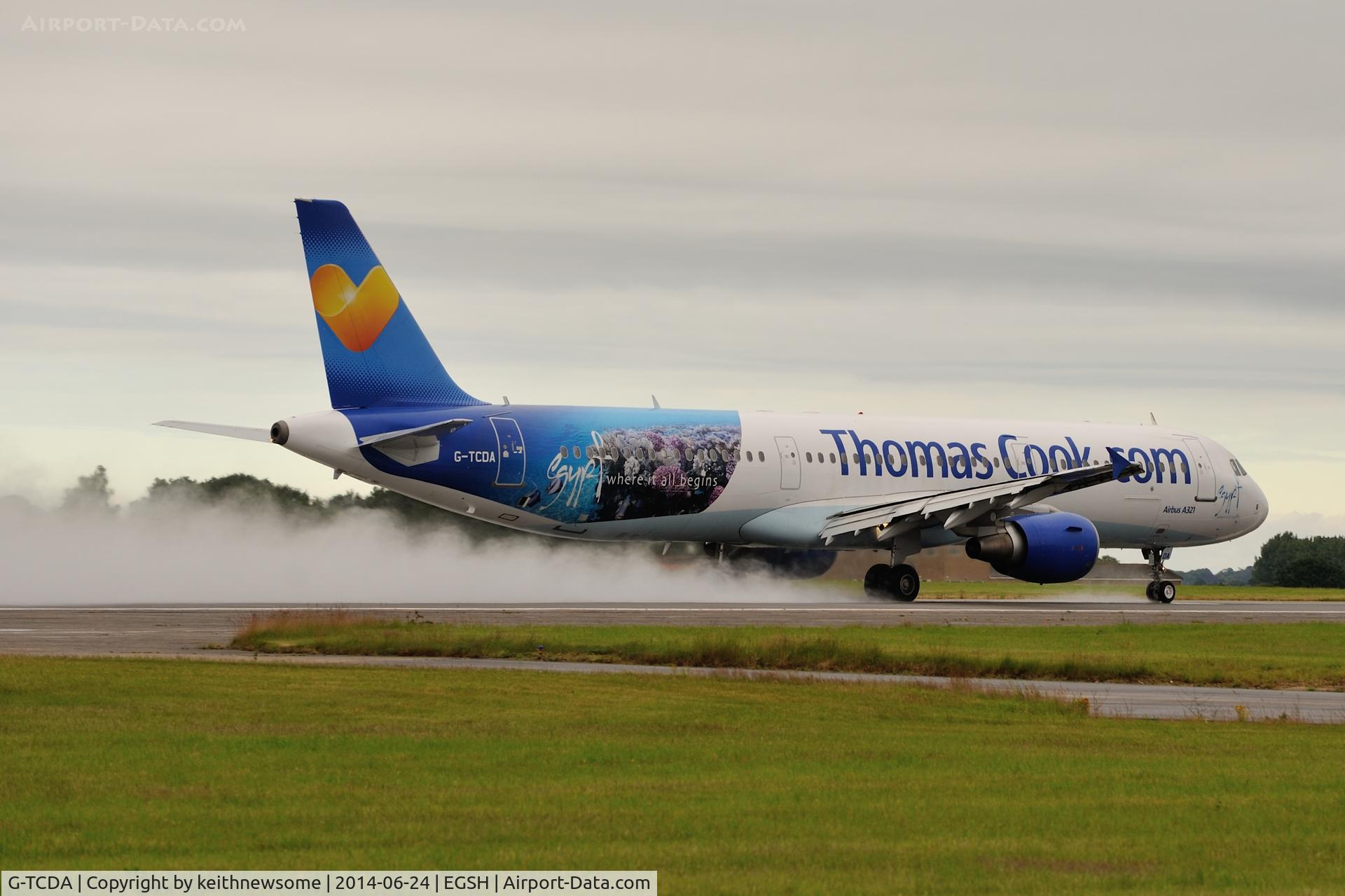 G-TCDA, 2003 Airbus A321-211 C/N 2060, Leaving wet Norwich.