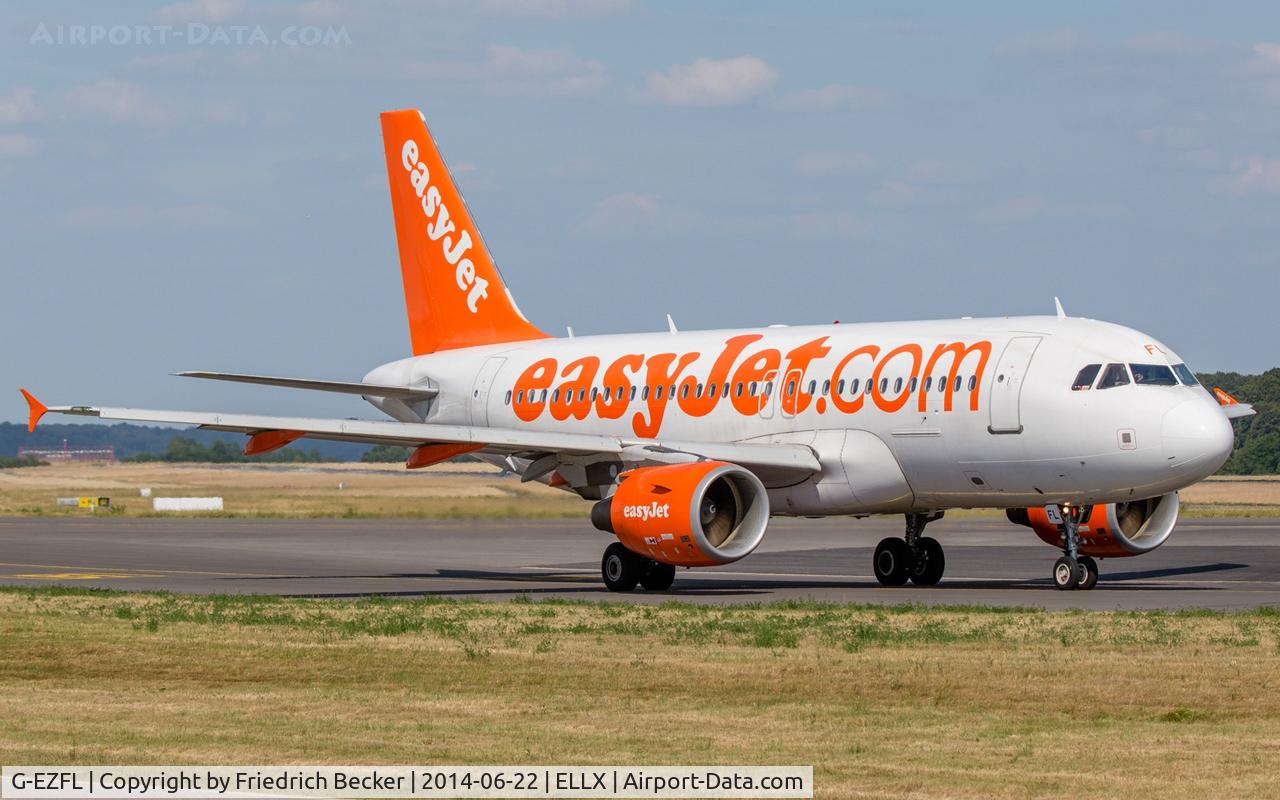 G-EZFL, 2009 Airbus A319-111 C/N 4056, taxying to the active