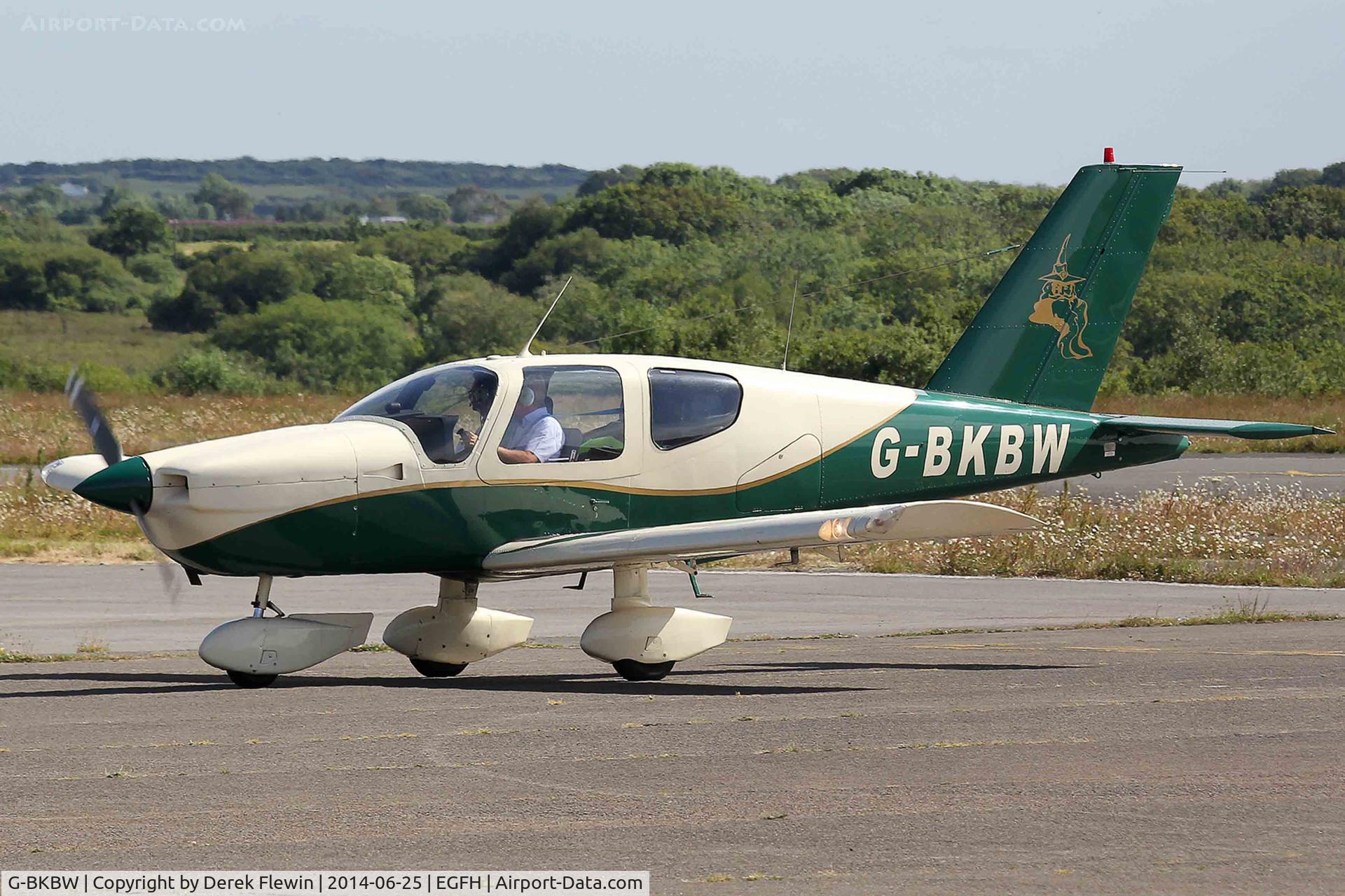 G-BKBW, 1982 Socata TB-10 Tobago C/N 289, Visiting Tobago, Merlin Aviation, Bath. seen taxxing shortly after landing on runway 10 at EGFH.