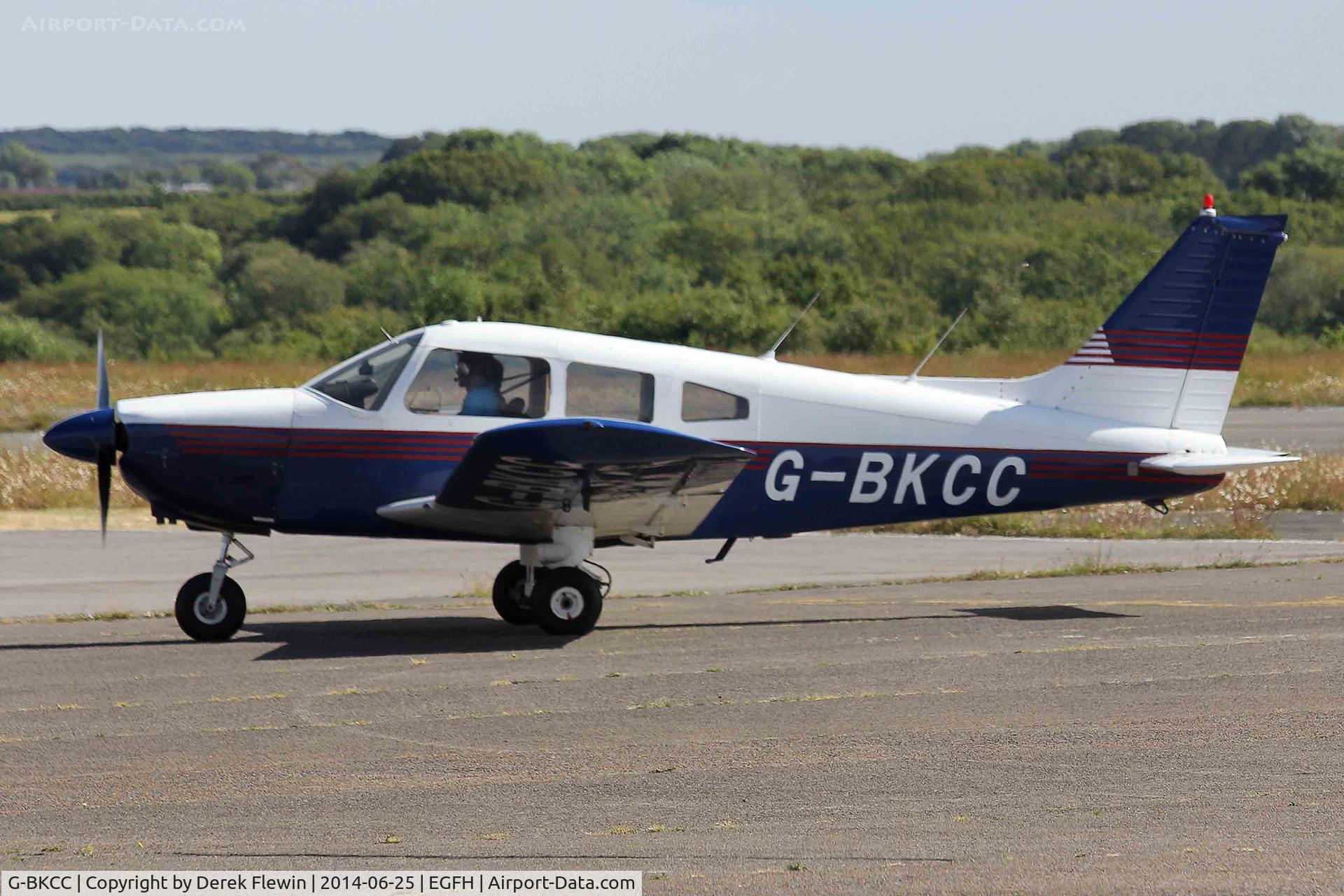 G-BKCC, 1974 Piper PA-28-180 Cherokee Archer C/N 28-7405099, Visiting Cherokee, seen shortly after landing on runway 10 at EGFH.
