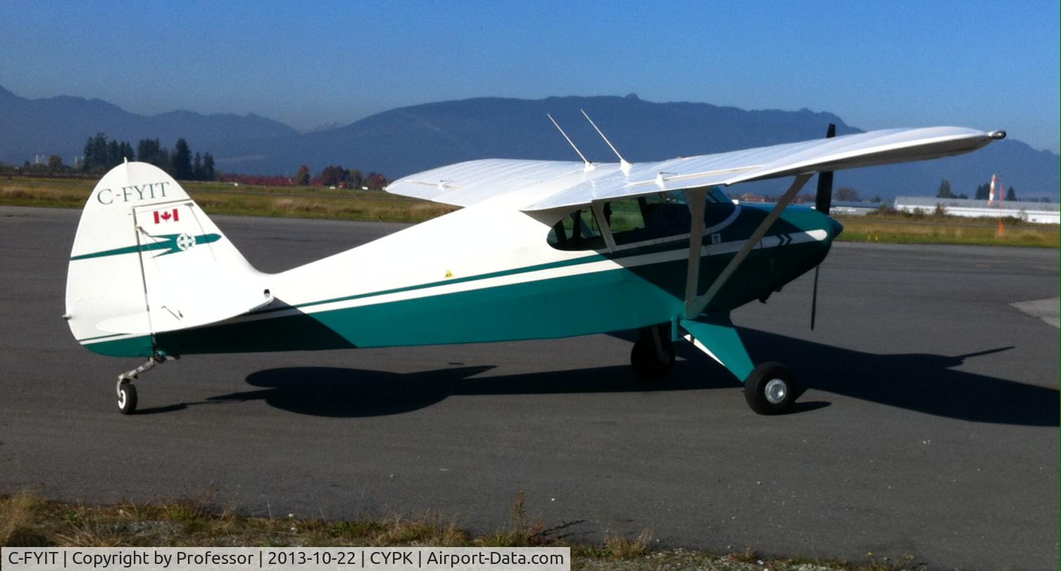 C-FYIT, 1950 Piper PA-20 Pacer C/N 20-356, Ready for October flight around Pitt Meadows B.C.  Early model Piper Pacer. Up graded with Lycoming 0-320. Look closely...no flaps.
