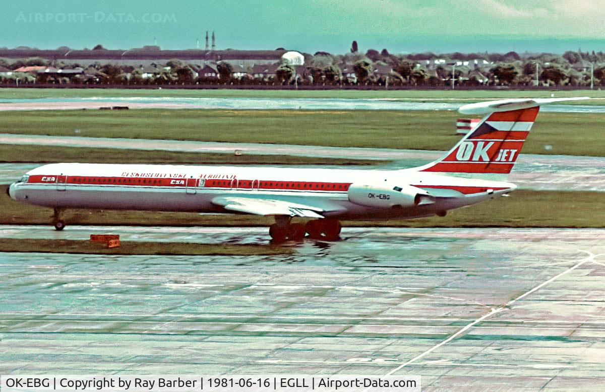 OK-EBG, 1974 Ilyushin IL-62 C/N 41602, Ilyushin IL-62 [41602] (CSA Czech Airlines) Heathrow~G 16/06/1981. From a slide.
