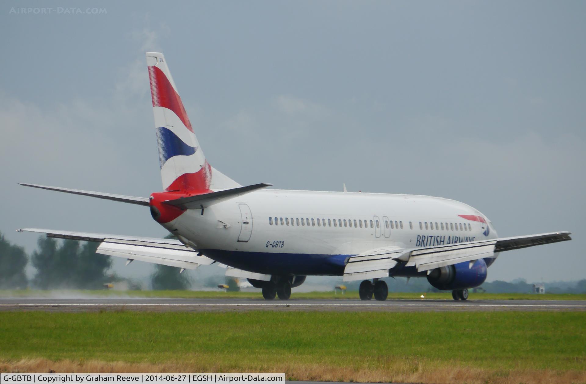 G-GBTB, 1993 Boeing 737-436 C/N 25860, Just landed on a stormy afternoon.