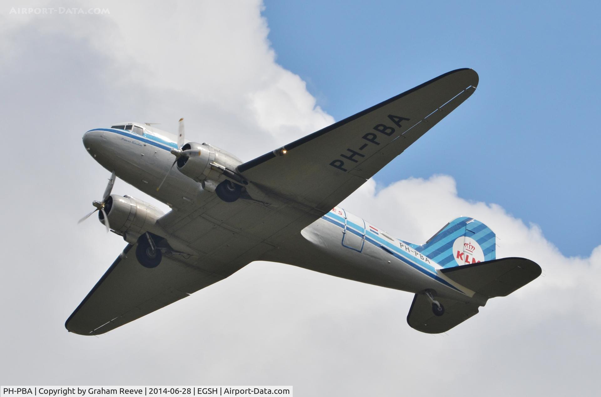 PH-PBA, 1943 Douglas DC-3C-S1C3G (C-47A-75-DL) C/N 19434, Just taken off from Norwich.