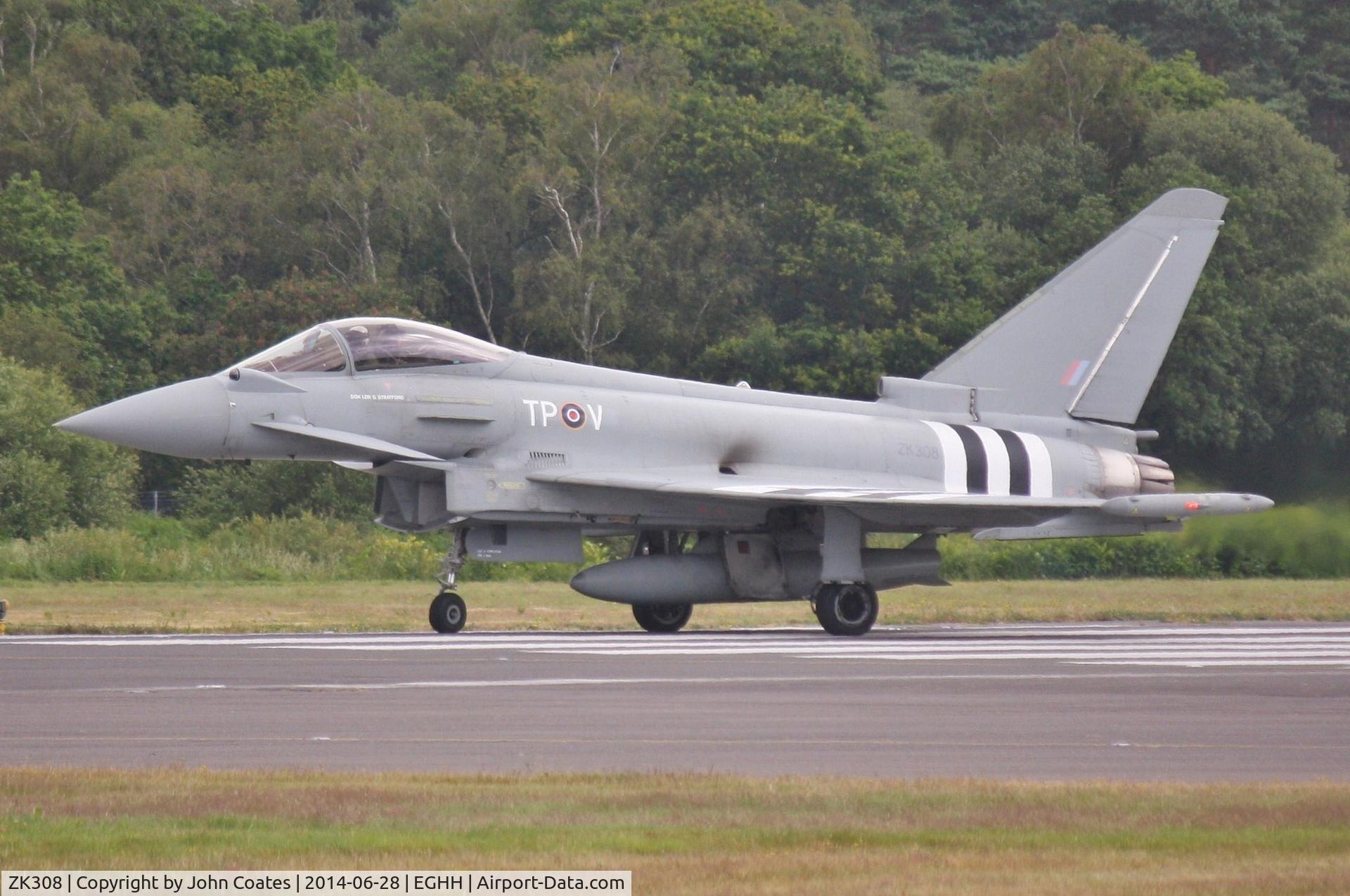 ZK308, 2009 Eurofighter EF-2000 Typhoon FGR4 C/N BS059, Departing to display at Stirling...with D Day stripes for this special year