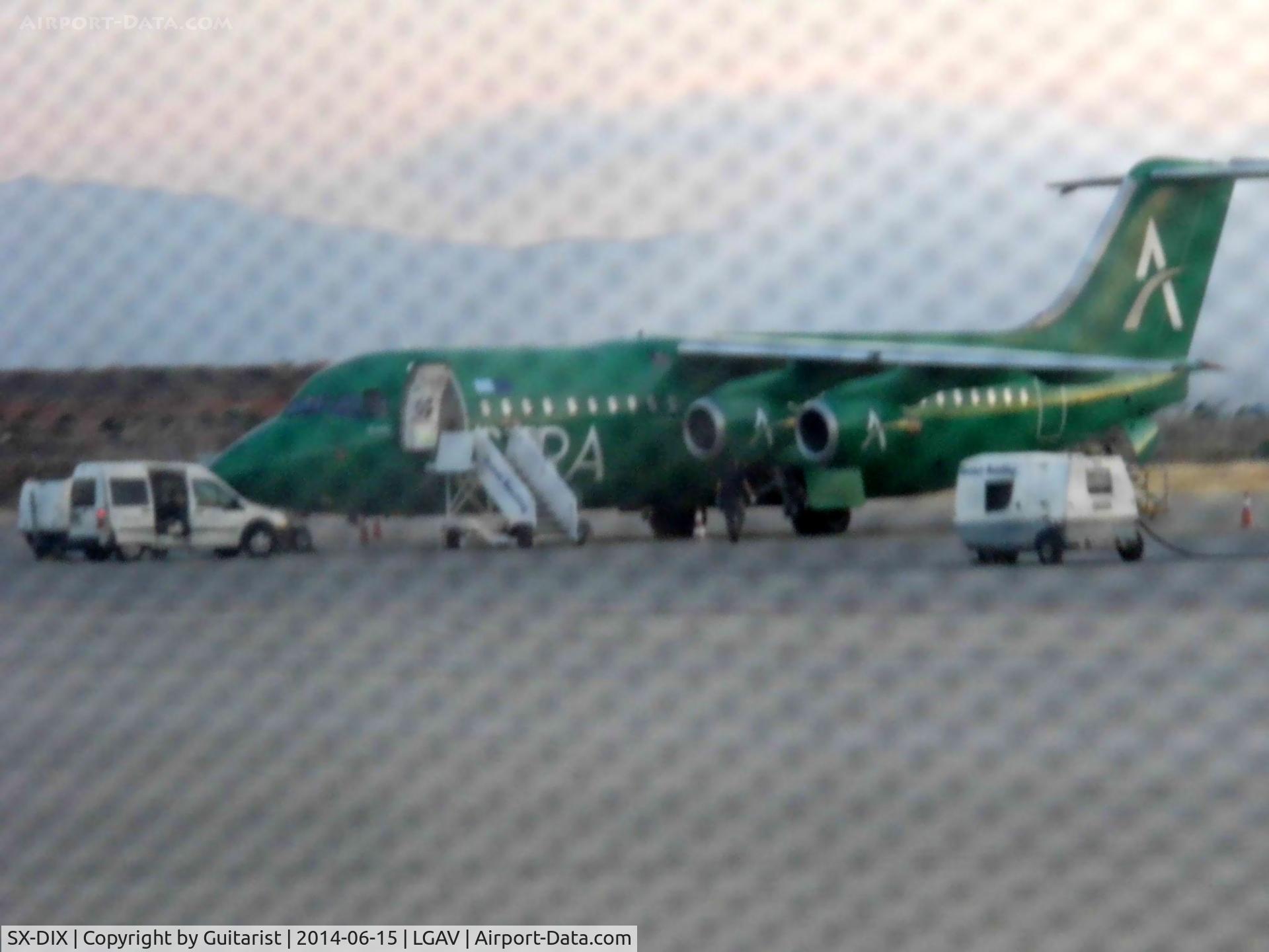 SX-DIX, 1991 British Aerospace BAe.146-300 C/N E3193, As seen through the windows of a transfer bus