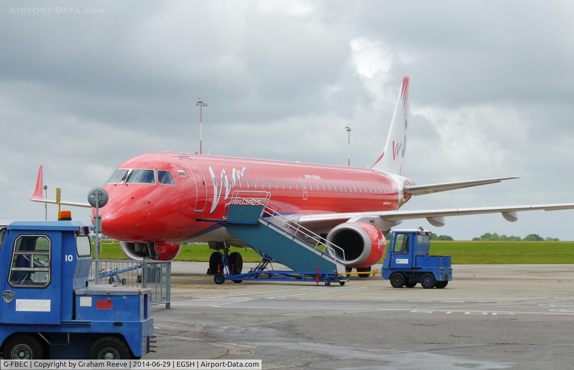 G-FBEC, 2006 Embraer 195LR (ERJ-190-200LR) C/N 19000069, Parked at Norwich after a re-spray.