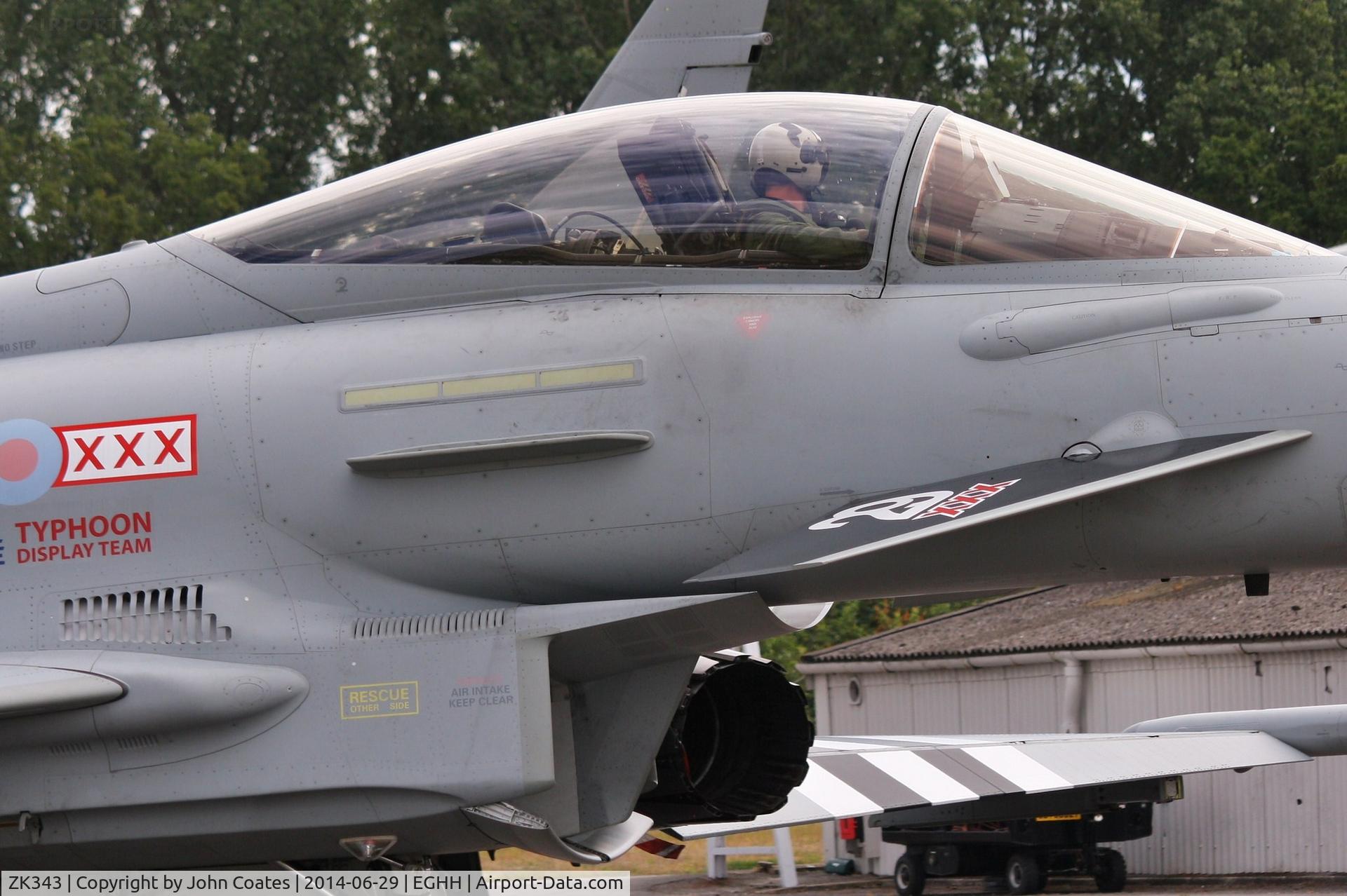 ZK343, 2012 Eurofighter EF-2000 Typhoon FGR4 C/N BS104/380, Close up showing 29 (squadron) and XXX on canards