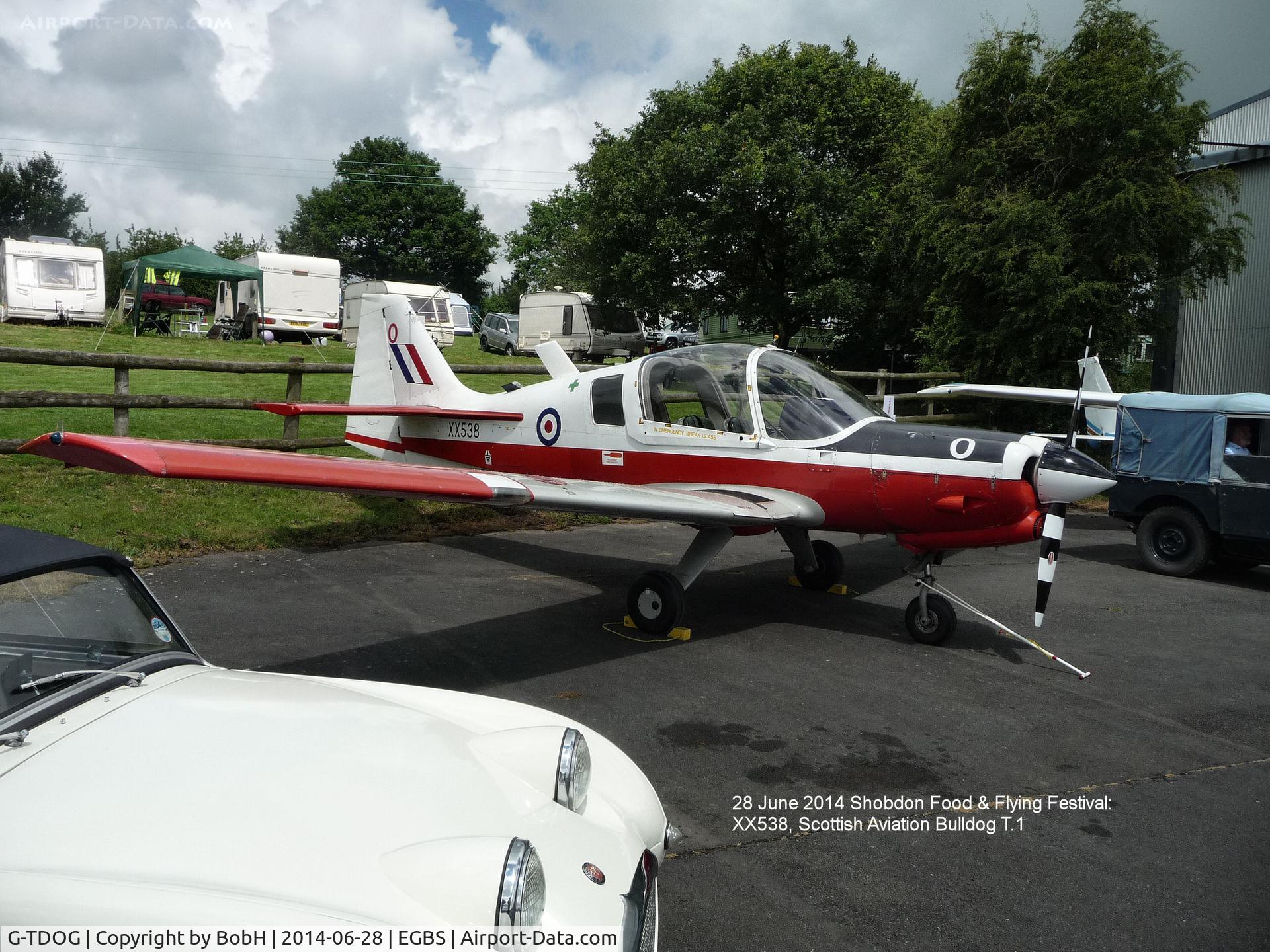 G-TDOG, 1973 Scottish Aviation Bulldog T.1 C/N BH.120/230, XX538 At the Shobdon Food and Flying Festival 28/6/2014