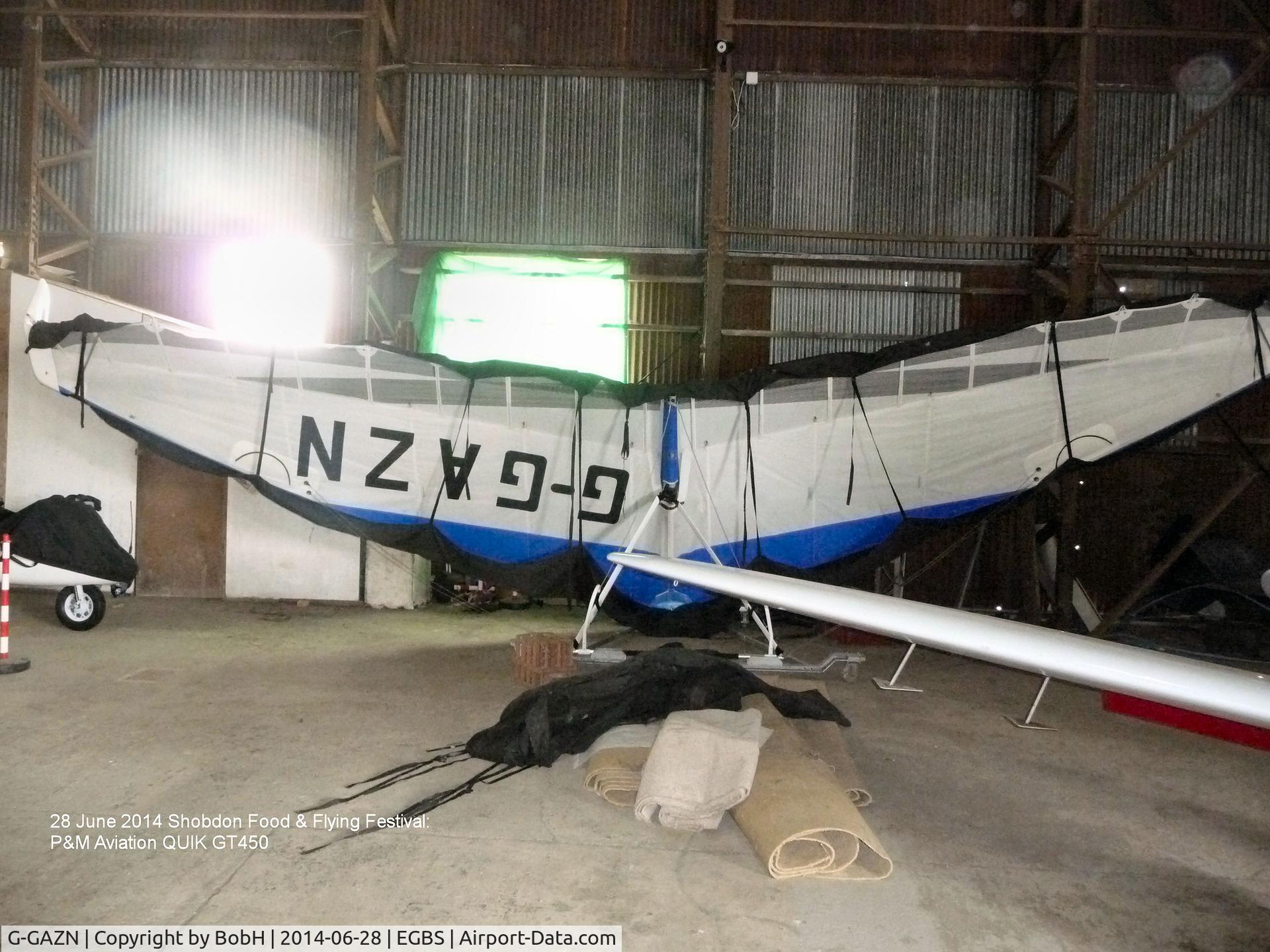 G-GAZN, 2007 P&M Aviation Quik GT450 C/N 8271, G-GAZN Tucked away in its hangar at the Shobdon Food & Flying Festival day 28th June 2014.