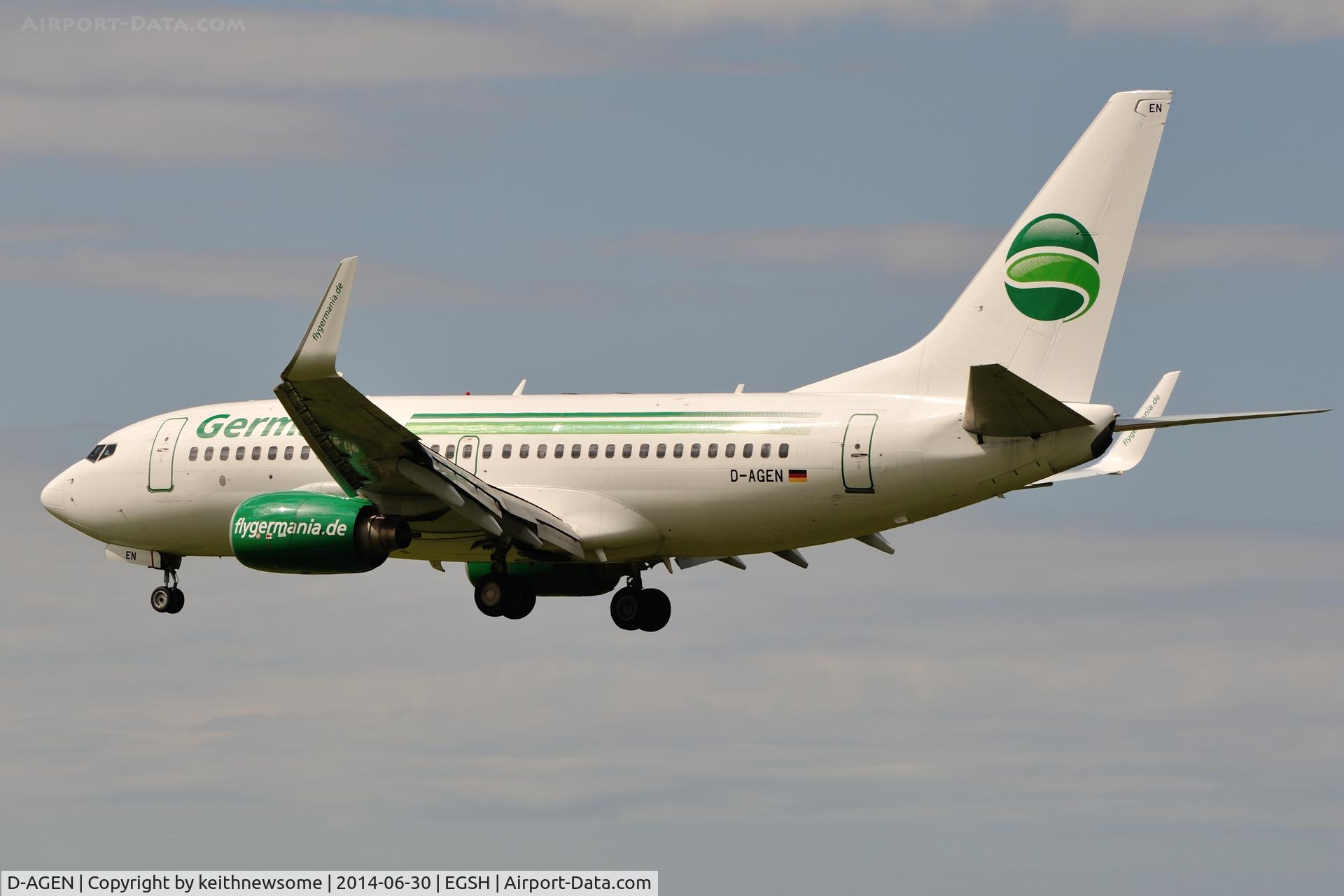 D-AGEN, 1998 Boeing 737-75B C/N 28100, Landing onto runway 27.