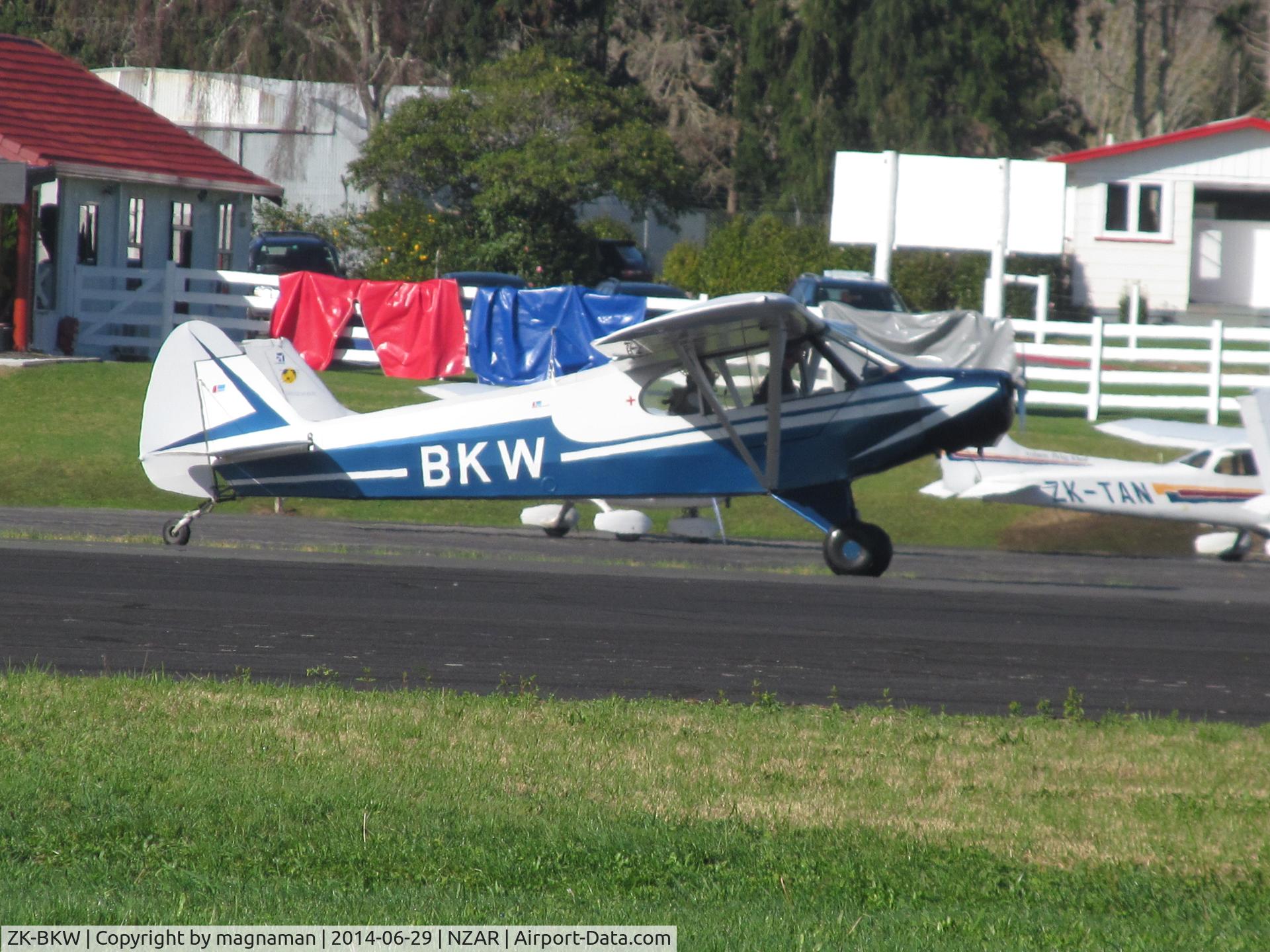 ZK-BKW, 1957 Piper PA-18 C/N 18-4673, off for sunday jaunt