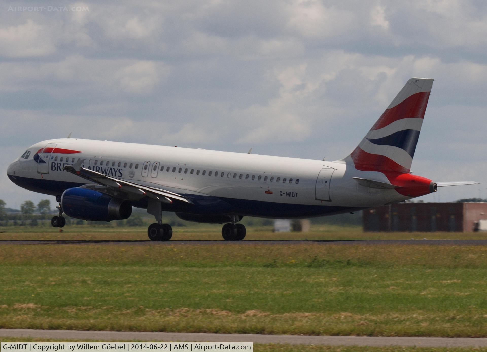G-MIDT, 2001 Airbus A320-232 C/N 1418, Take off from runway 36L of Schiphol Airport
