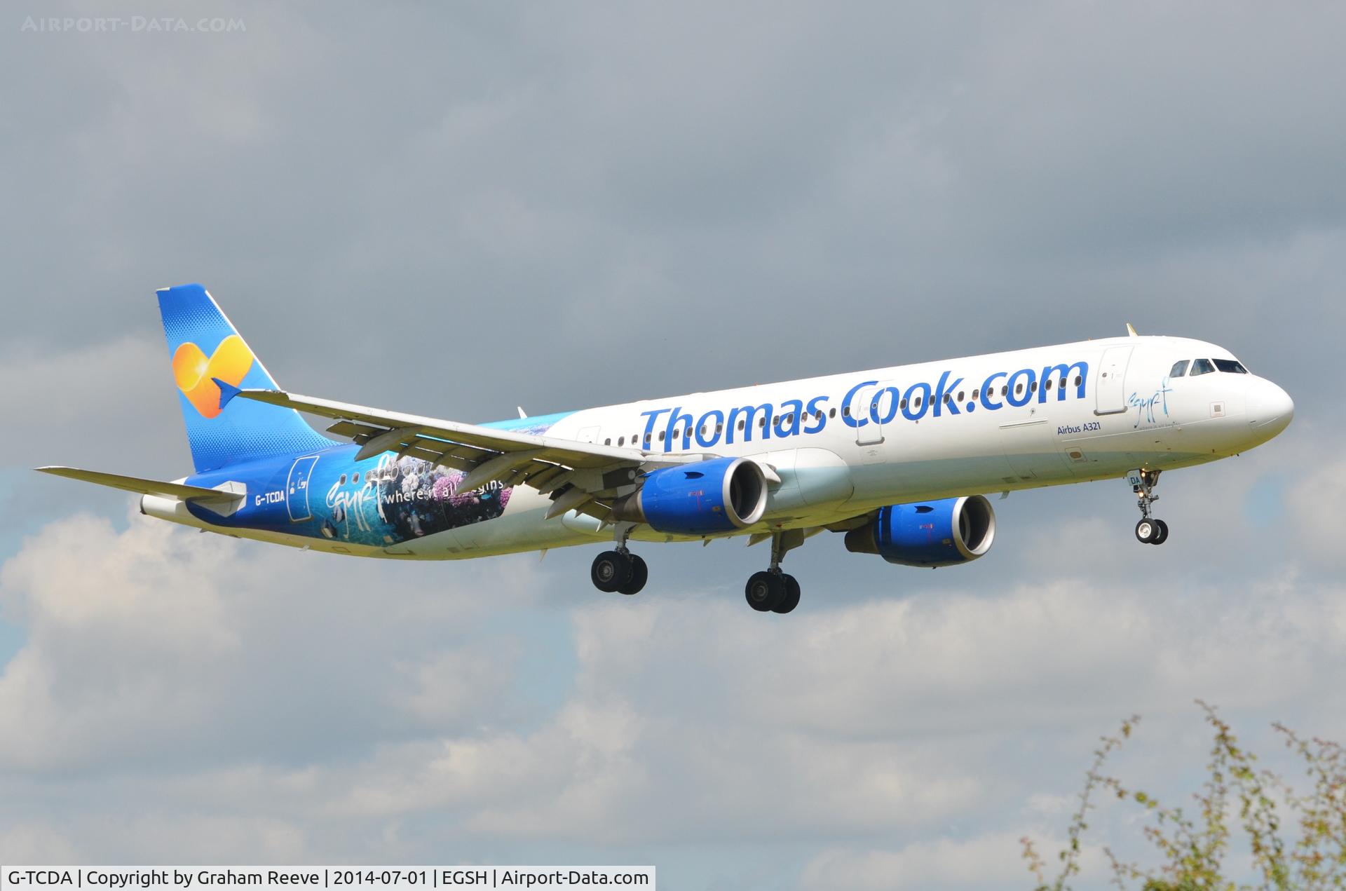 G-TCDA, 2003 Airbus A321-211 C/N 2060, About to land at Norwich.