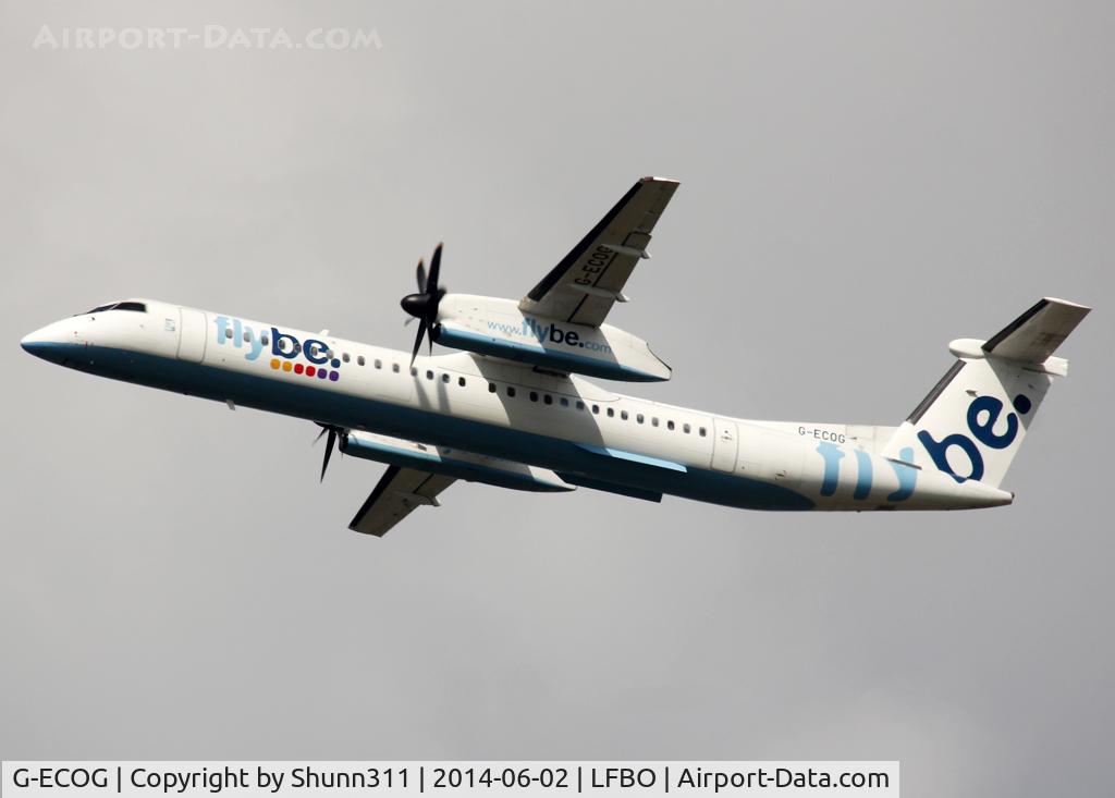 G-ECOG, 2008 De Havilland Canada DHC-8-402Q Dash 8 C/N 4220, Climbing after take off from rwy 32R