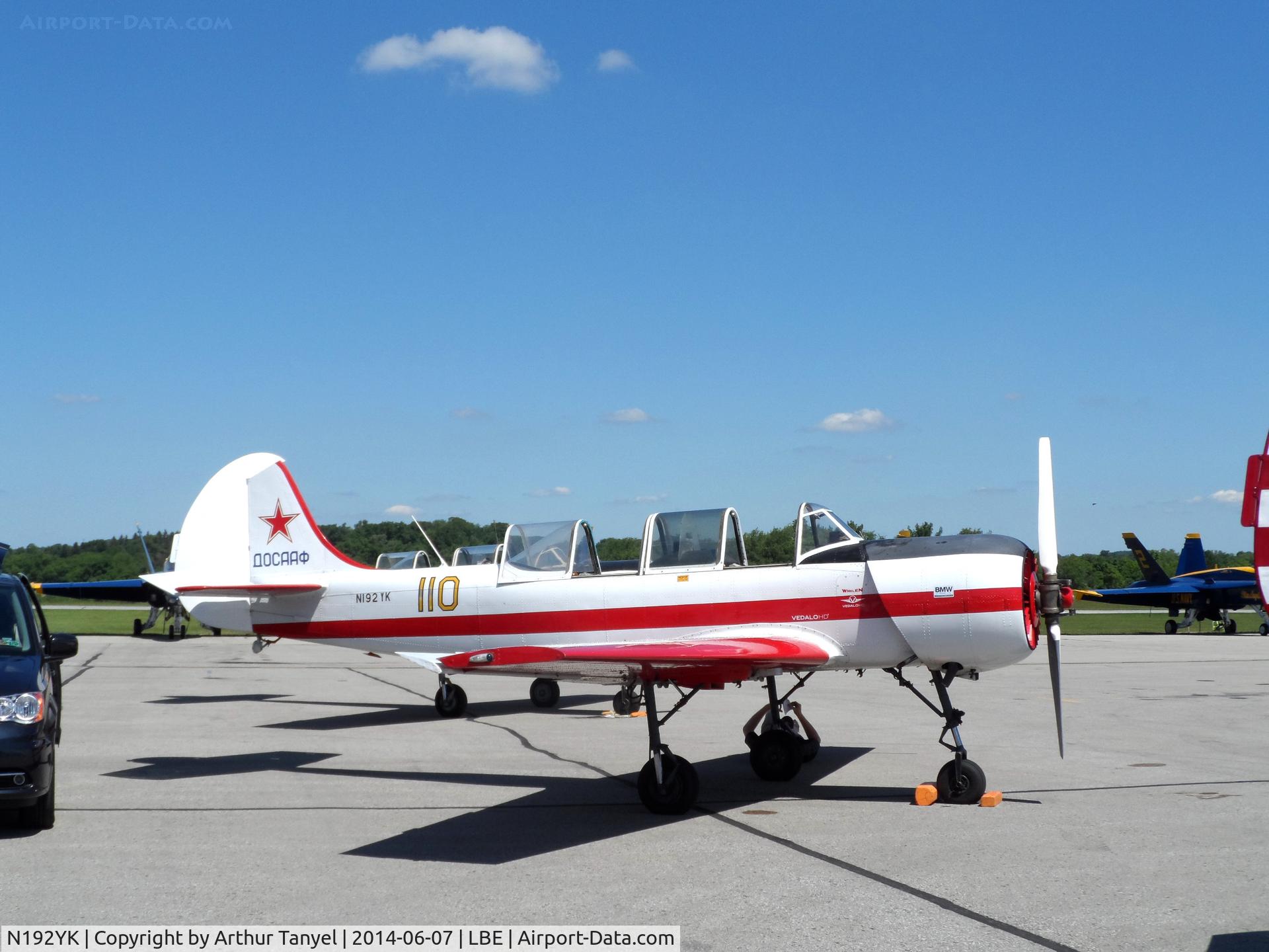 N192YK, 1990 Yakovlev Yak-52 C/N 9011008, Parked before performing @ the Westmoreland County Airshow