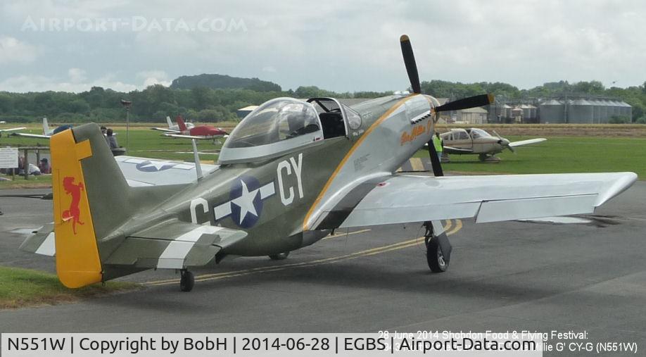 N551W, 1943 North American P-51D Mustang C/N 109-28618, Mustang P51D, 'The Millie G' (N551W) at the Shobdon Food and Flying Festival on 28th June 2014.