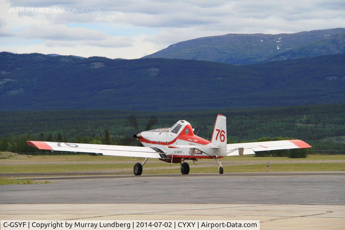 C-GSYF, 2013 Air Tractor AT-802F FireBoss C/N 802-0488, Taxiing from the fire tanker base at Whitehorse, Yukon.