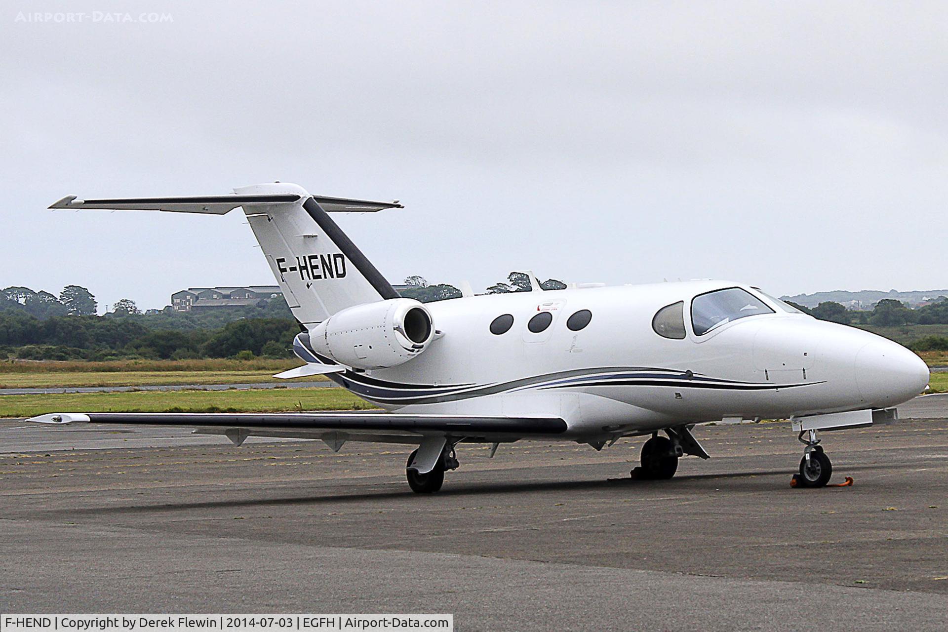 F-HEND, 2009 Cessna 510 Citation Mustang Citation Mustang C/N 510-0161, Visiting Ciatation Mustang, Astonjet, Lyon, France, Ex G-ZJET, seen parked at EGFH.