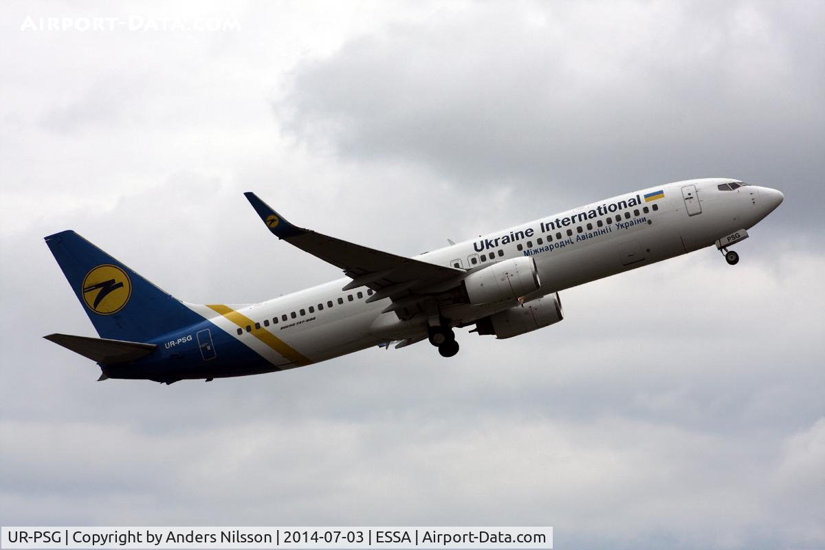 UR-PSG, 1999 Boeing 737-85R C/N 29038, Departing runway 19R.