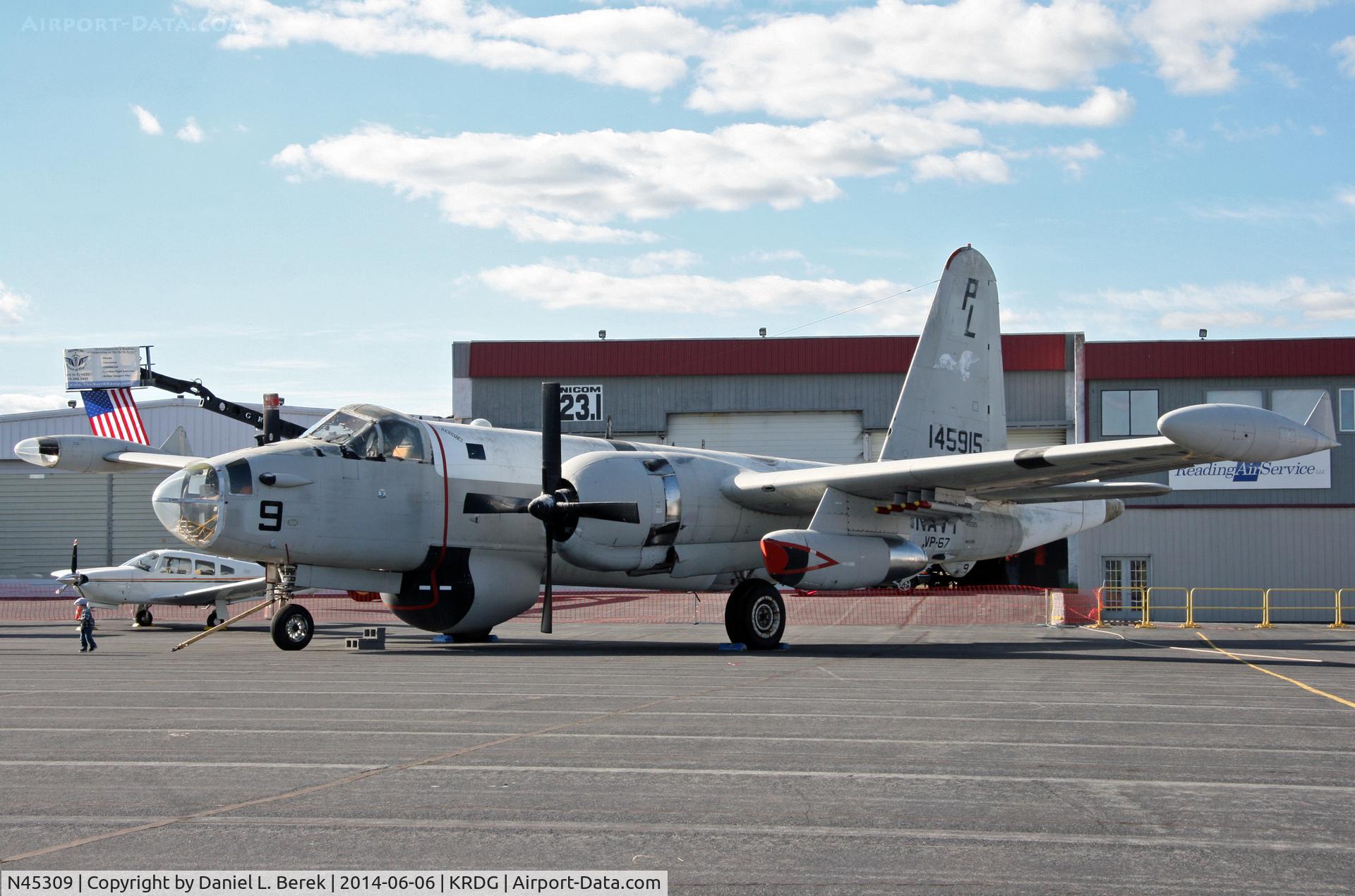 N45309, 1957 Lockheed SP-2H (P2V-7S) Neptune C/N 726-7180, The Mid Atlantic Air Museum's beautiful Neptune sits on the ramp on a sunny summer evening.