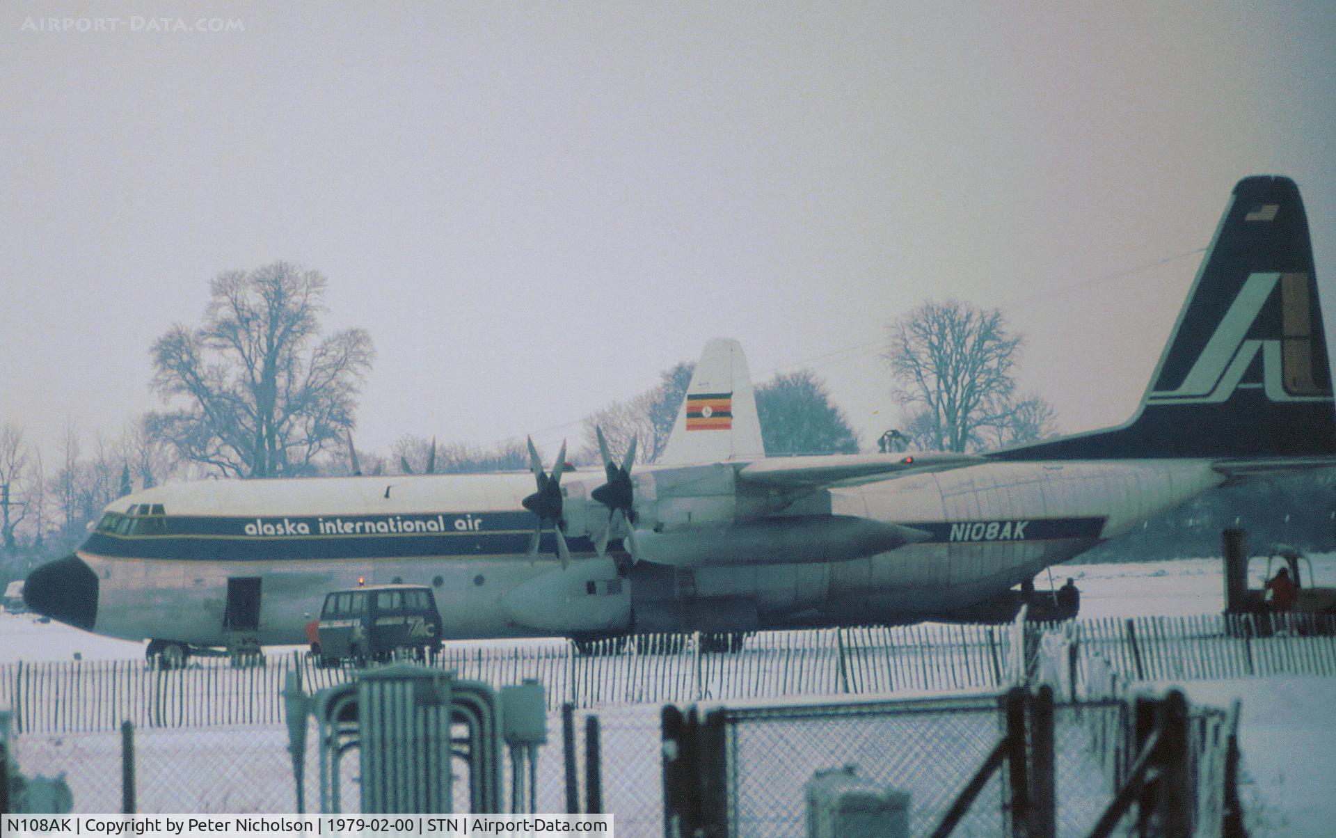 N108AK, 1977 Lockheed L-100 Hercules (382G ) C/N 382-4763, L-100-30 Hercules of Alaska International Air as seen at Stansted in February 1979.