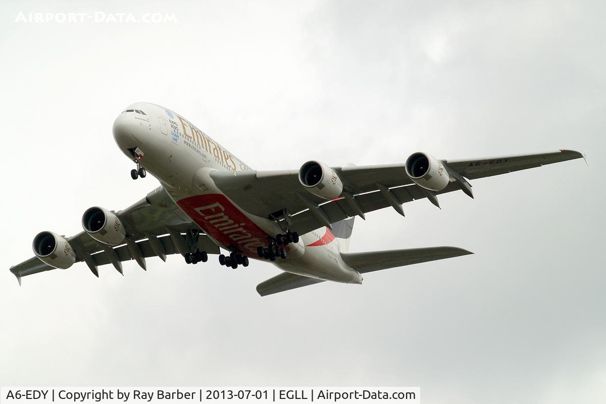 A6-EDY, 2012 Airbus A380-861 C/N 106, Airbus 380-861 [106] (Emirates Airlines) Home~G 01/07/2013. On approach 27R.