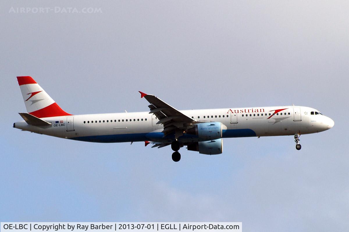 OE-LBC, 1996 Airbus A321-111 C/N 581, Airbus A321-111 [0581] (Austrian Airlines) Home~G 01/07/2013. On approach 27L.