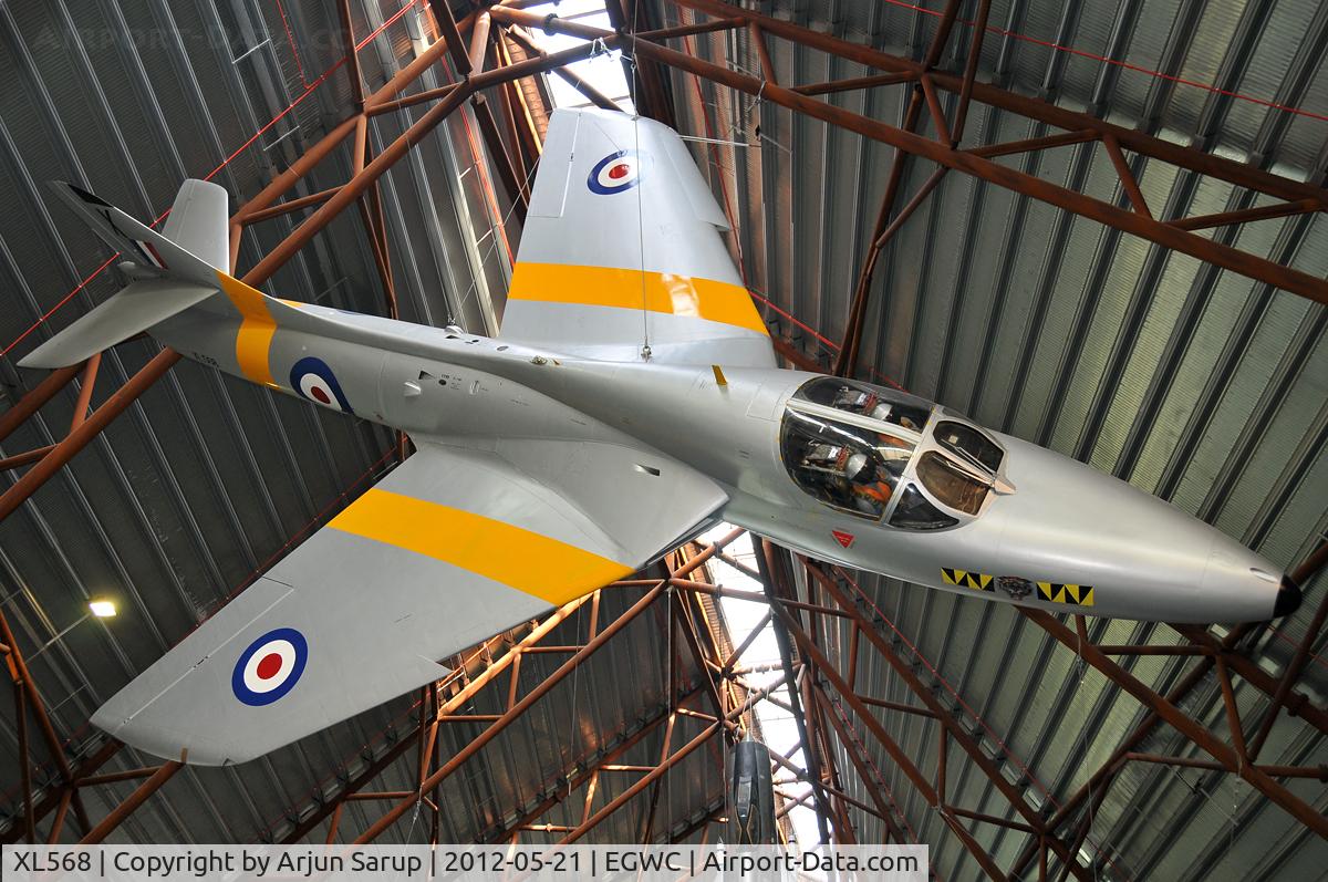 XL568, 1958 Hawker Hunter T.7A C/N 41H-693719, This Hunter T.7 started its service life with No. 74 Sqn. It was modified to T.7A standard and similar cockpit instrumentation to the Buccaneer, serving with the Maritime Strike Wing.