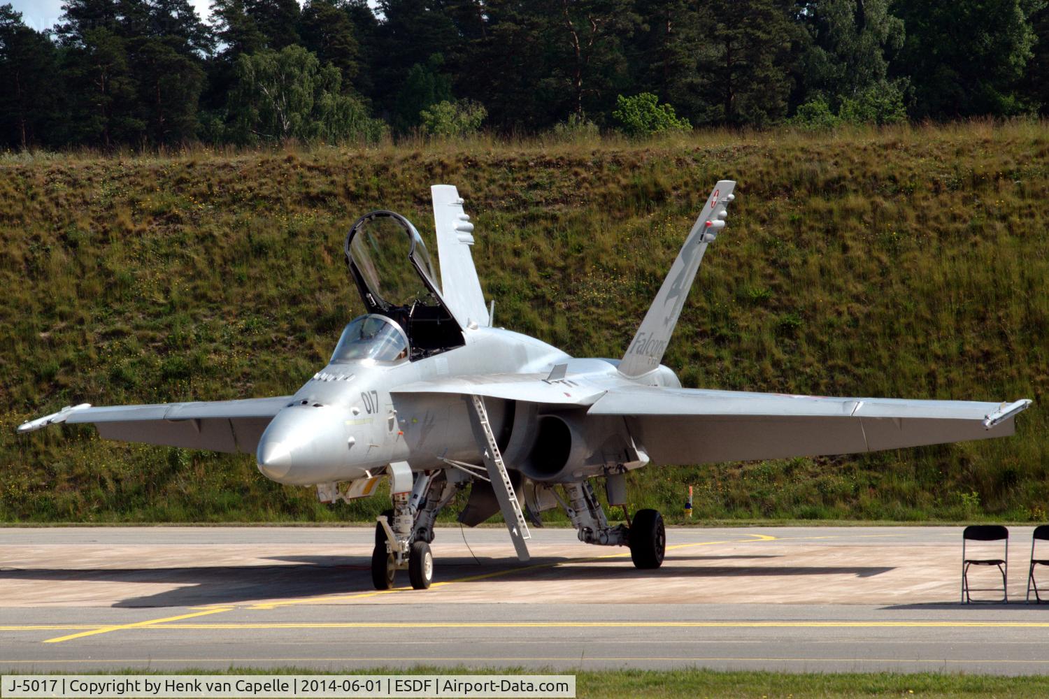 J-5017, McDonnell Douglas F/A-18C Hornet C/N 1365/SFC017, Swiss Air Force F-18C parked at Ronneby Air Base, Sweden