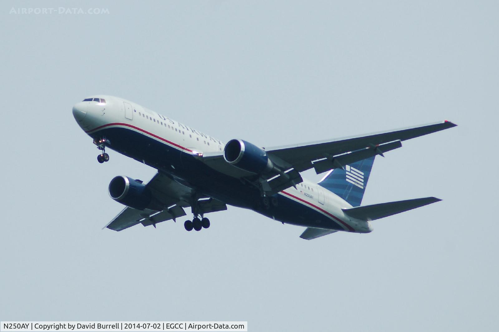 N250AY, 1988 Boeing 767-201 C/N 23902, US Airways  Boeing 767-201 N250AY on approach to Manchester Airport.