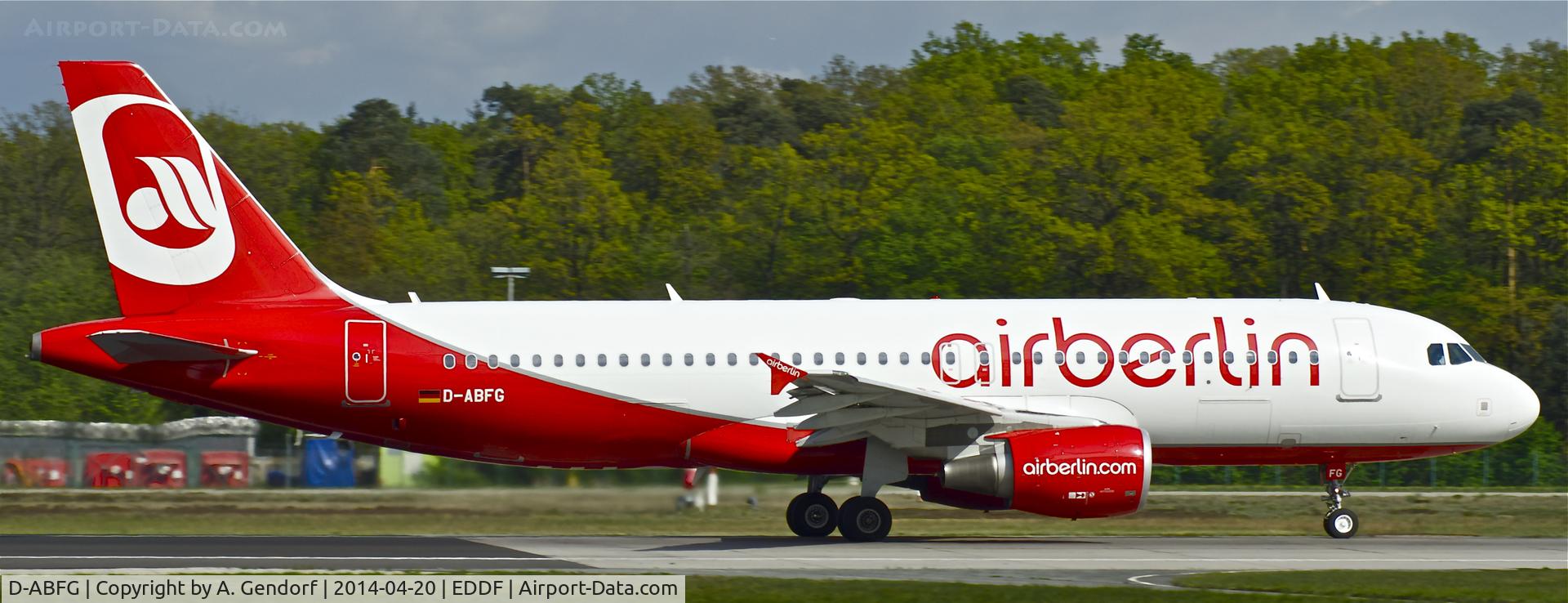 D-ABFG, 2010 Airbus A320-214 C/N 4291, Air Berlin, seen here speeding up on RWY 18 at Frankfurt Rhein/Main Int'l(EDDF)