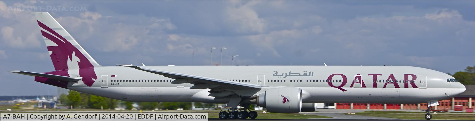 A7-BAH, 2010 Boeing 777-3DZ/ER C/N 37762, Qatar Airways, is here departing at Frankfurt Rhein/Main Int'l(EDDF), Doha(OTBD) bound