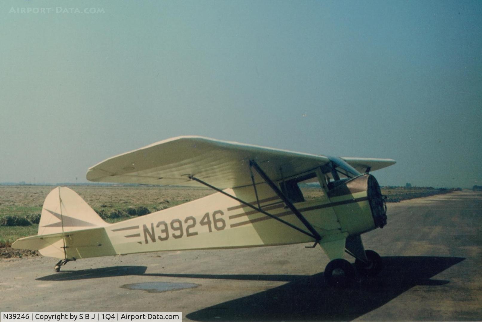 N39246, 1945 Taylorcraft BC12-D C/N 6500, 246 at New J  with a slight (smidgen) engine problem in 1973.