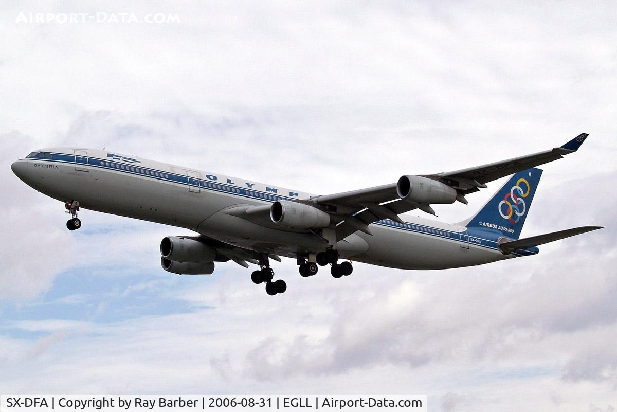 SX-DFA, 1999 Airbus A340-313 C/N 235, Airbus A340-313X [235] (Olympic Airways) Heathrow~G 31/08/2006. On finals 27L.